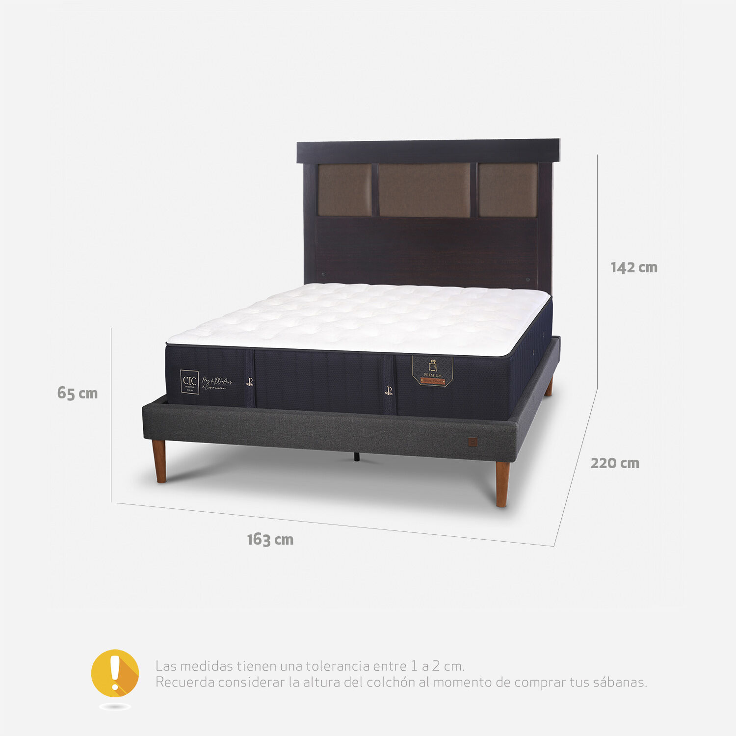 Cama Europea Curve 2 Plazas Premium + Respaldo Dubl&iacute;n Chocolate