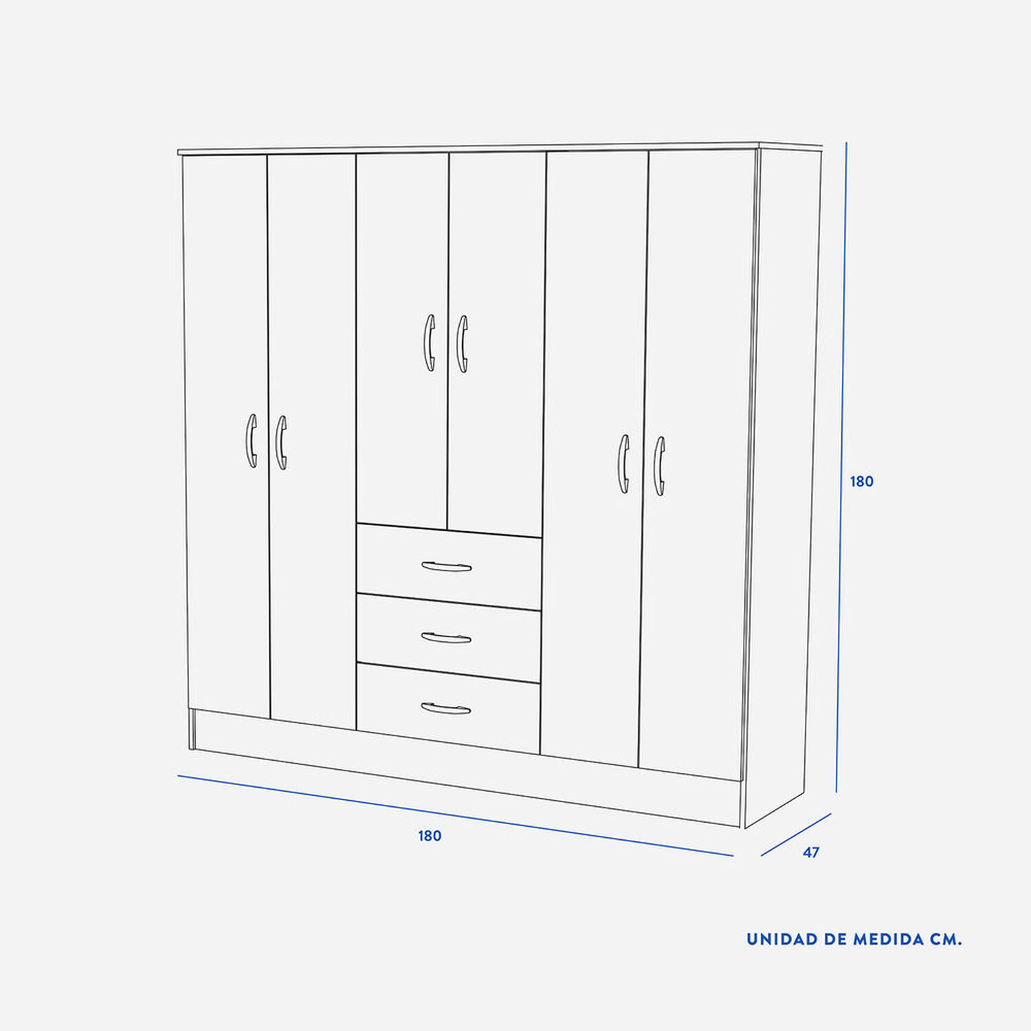Cl&oacute;set 6 Puertas 3 Cajones Maipo Blanco