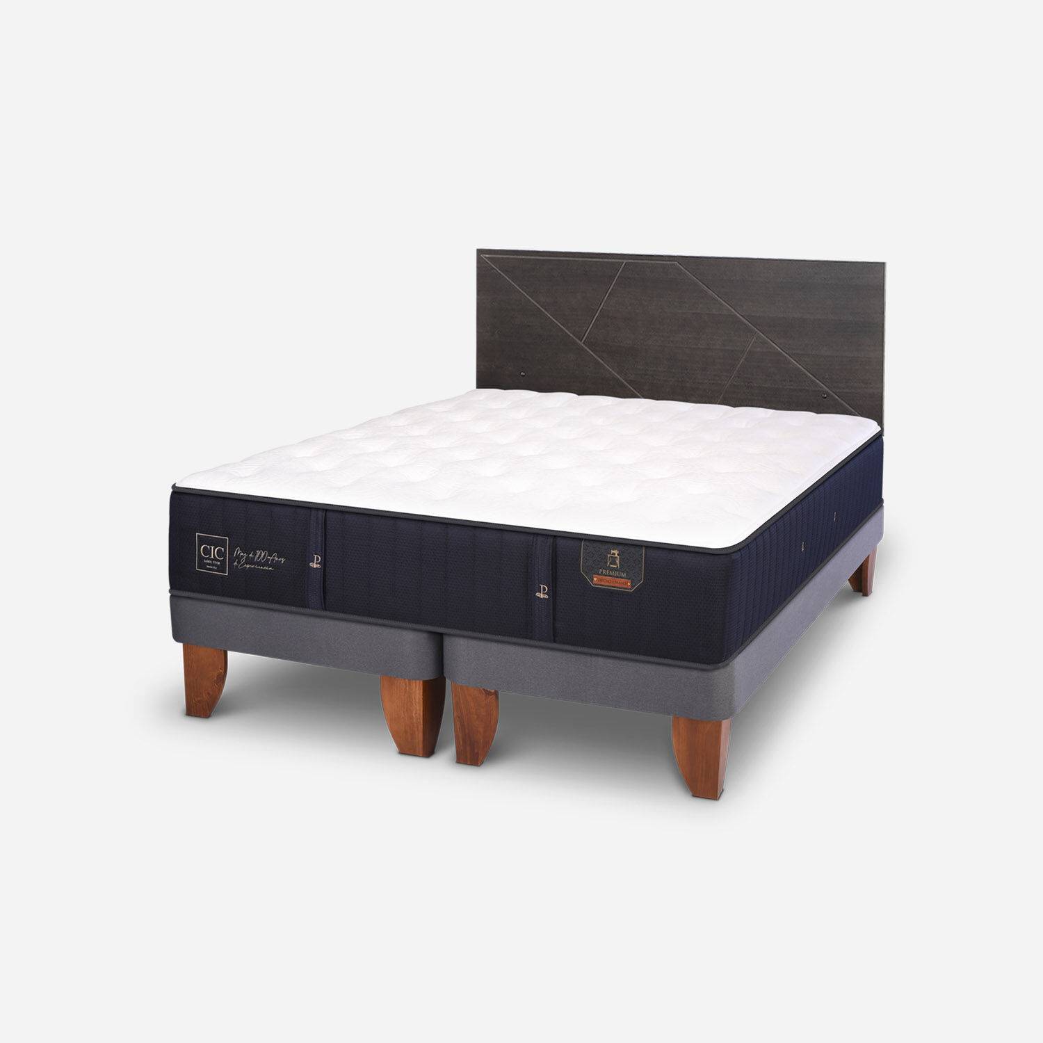 Cama Europea King Premium + Respaldo Villarrica Gris