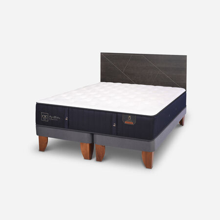 Cama Europea King Premium + Respaldo Villarrica Gris