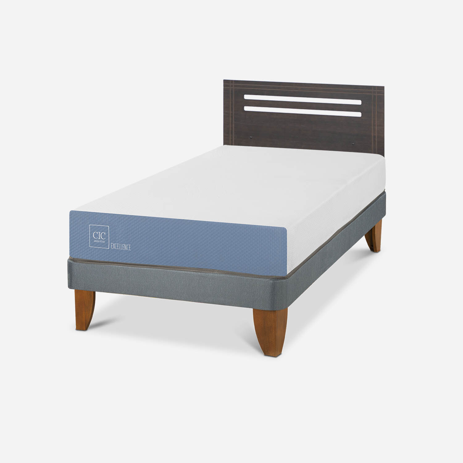 Cama Europea 1,5 Plazas Excellence + Respaldo Múnich Gris