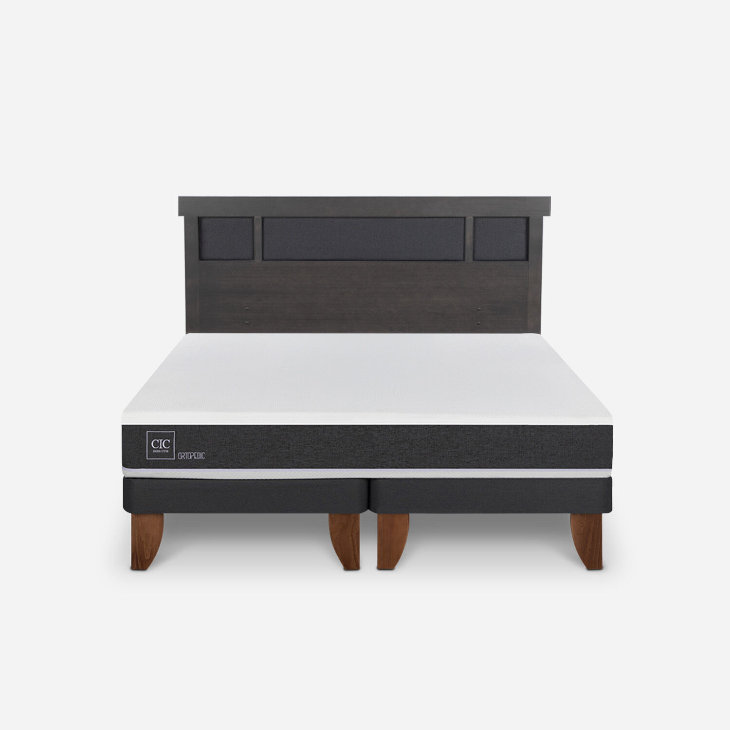 Cama Europea King Ortopedic + Respaldo Dubl&iacute;n Gris