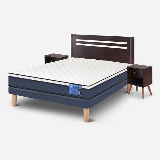 Cama Europea 2 Plazas Excellence Plus Base Normal + Set Múnich
