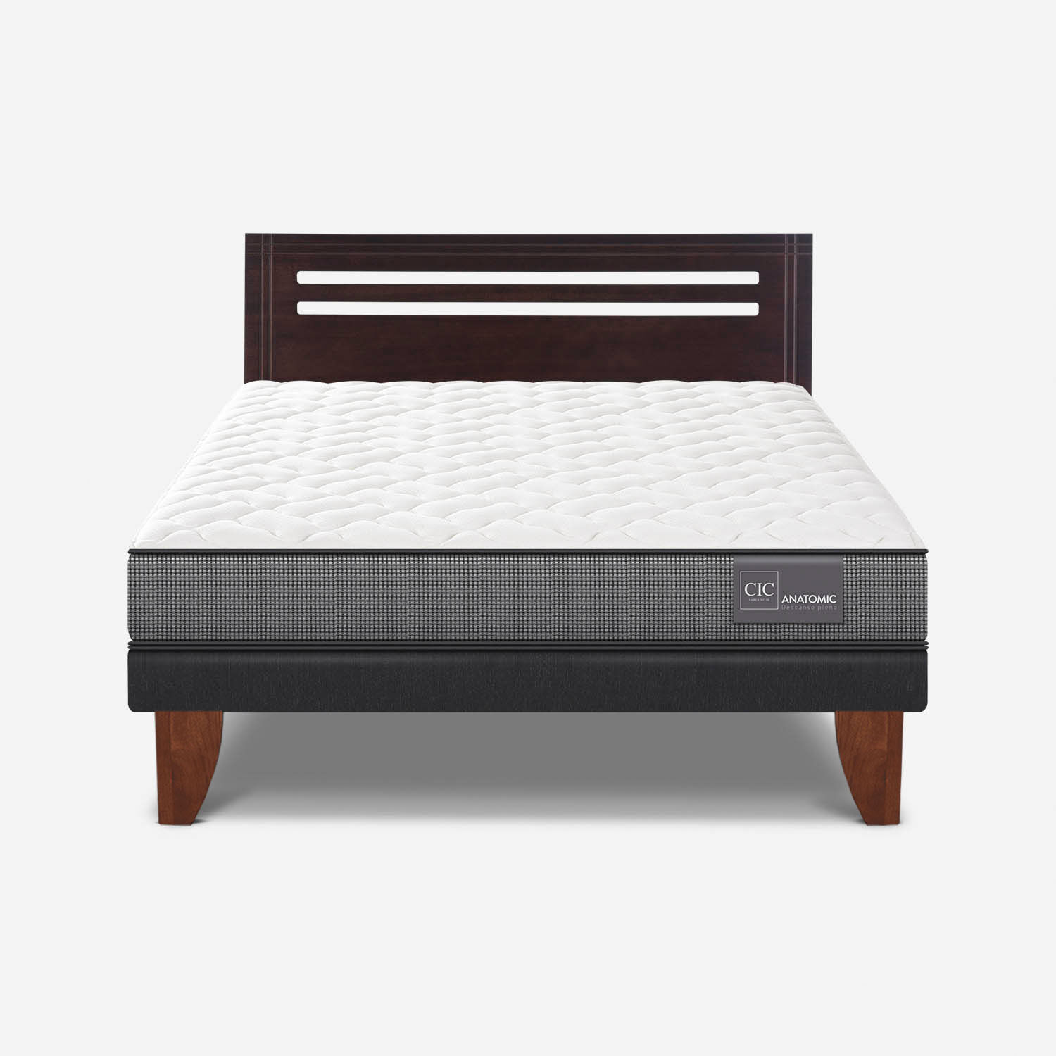 Cama Europea 2 Plazas Base Normal Anatomic + Respaldo Múnich Chocolate