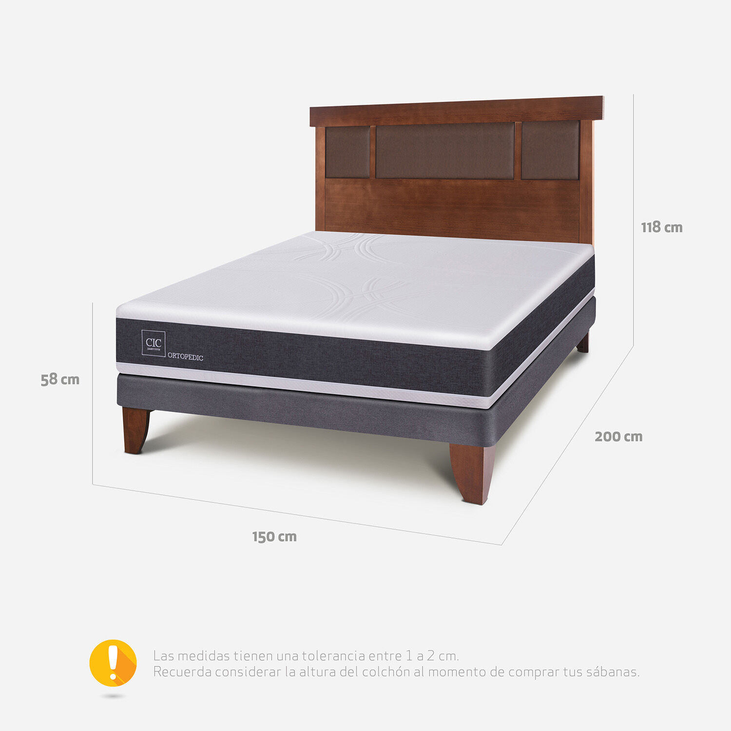 Cama Europea 2 Plazas Base Normal Ortopedic + Respaldo Dublín Caramel