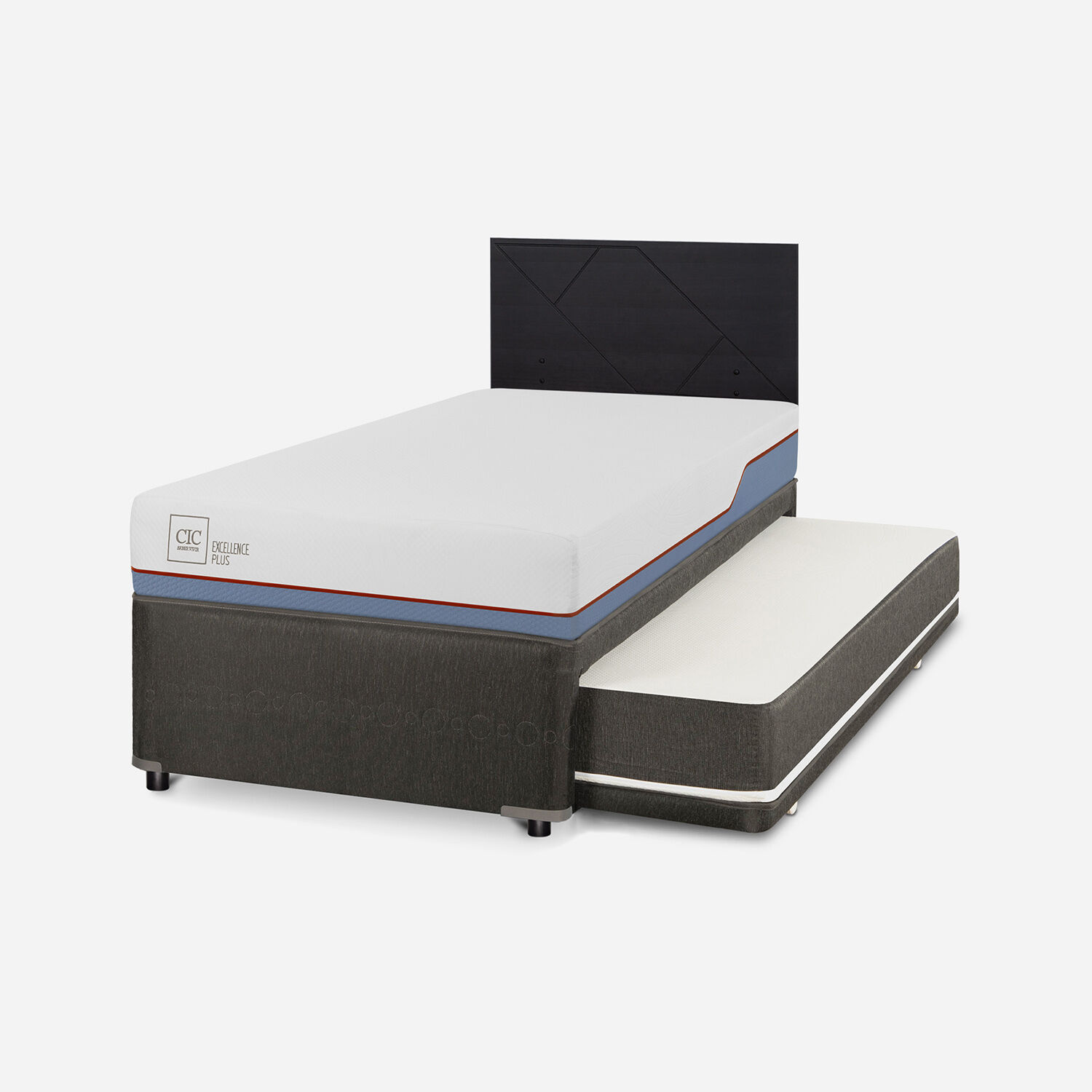 Cama Nido Diván Excellence Plus + Respaldo Villarrica Negro