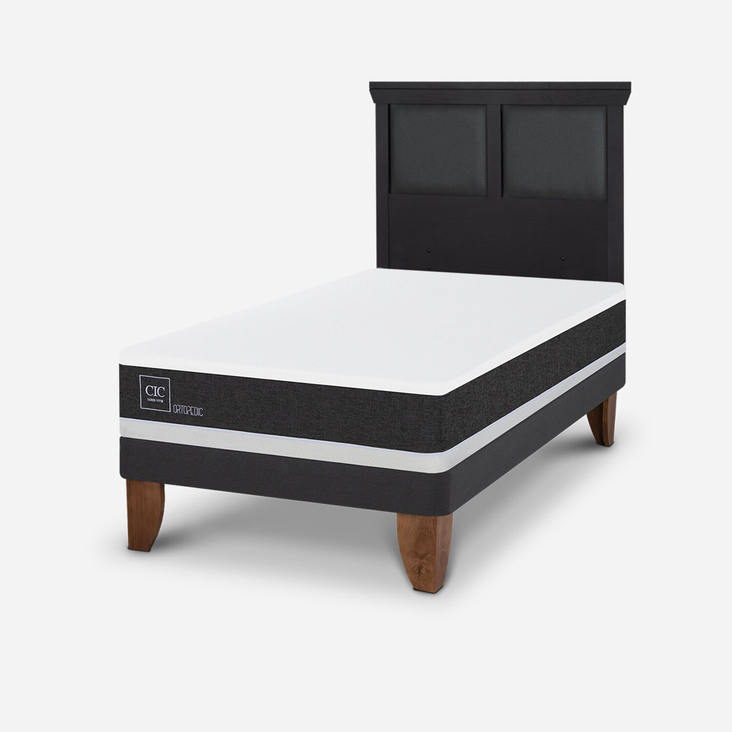 Cama Europea 1,5 Plazas Ortopedic + Respaldo Torino Negro