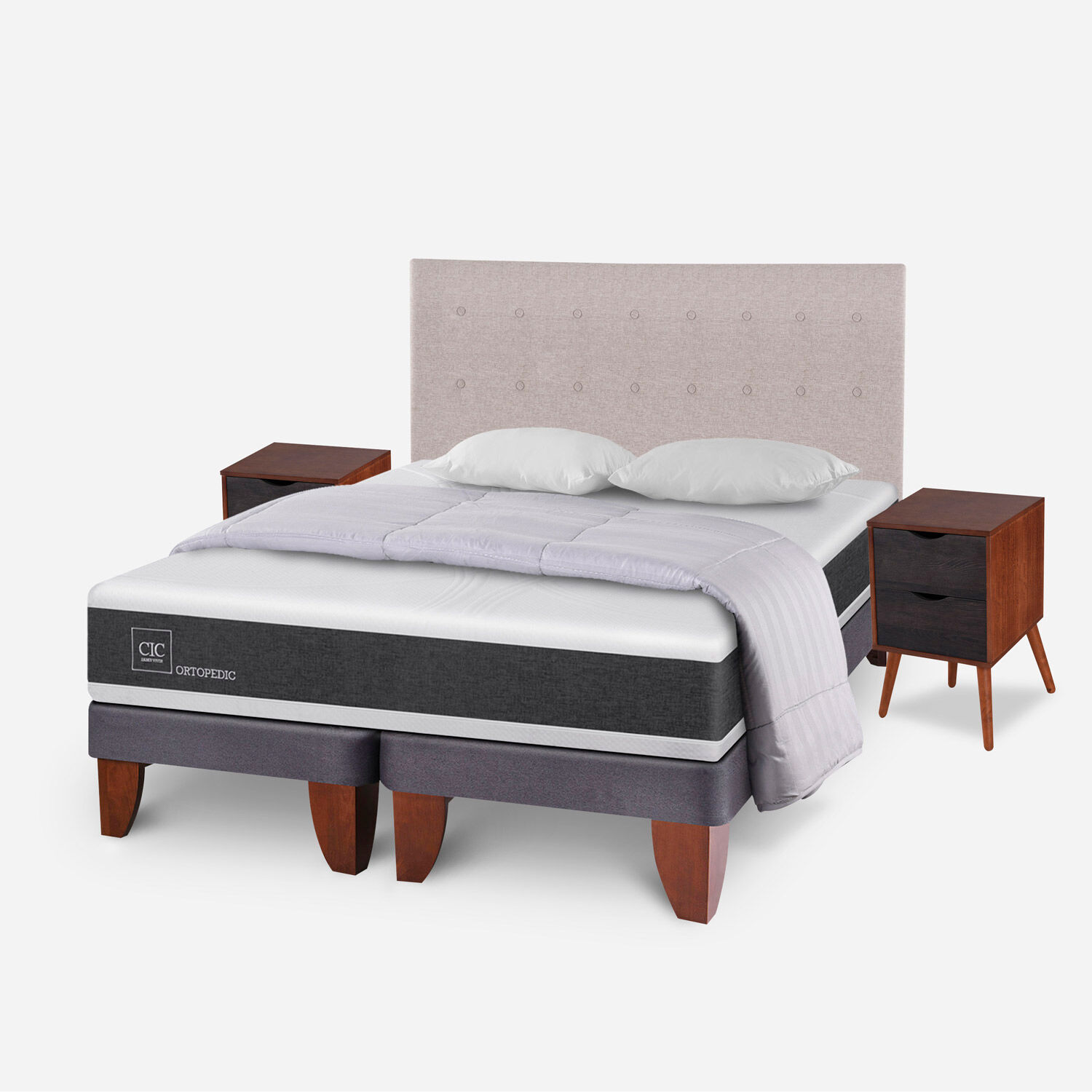 Cama Europea King Ortopedic + Almohadas + Plum&oacute;n + Set Tigris