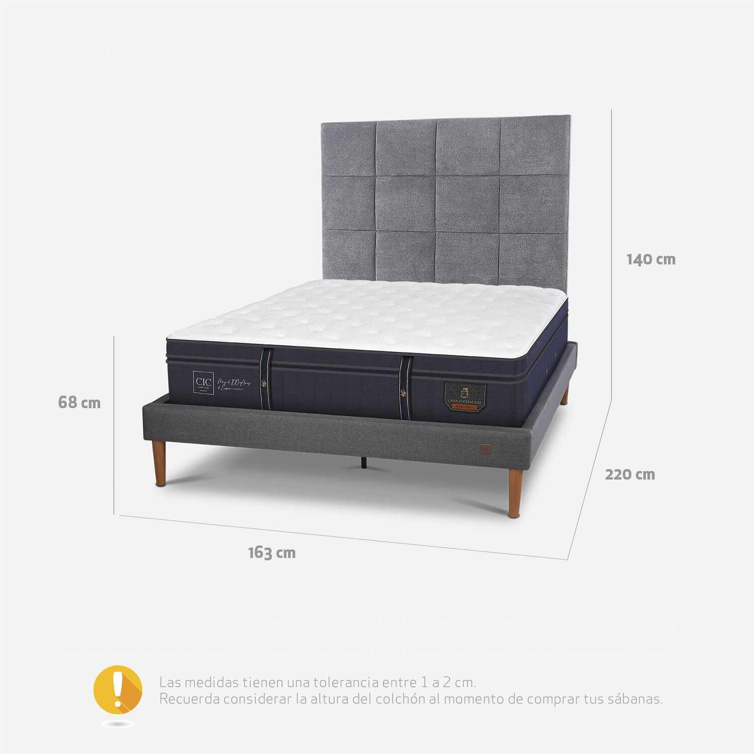 Cama Europea Curve 2 Plazas Grand Premium + Respaldo T&aacute;mesis