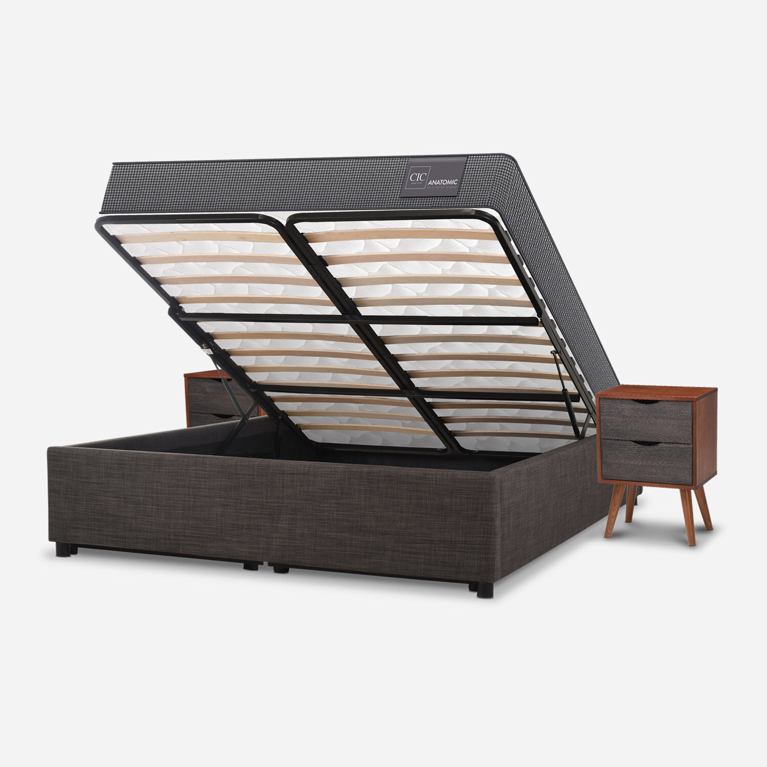 Cama Space Box 2 Plazas Anatomic + Velador N&iacute;ger