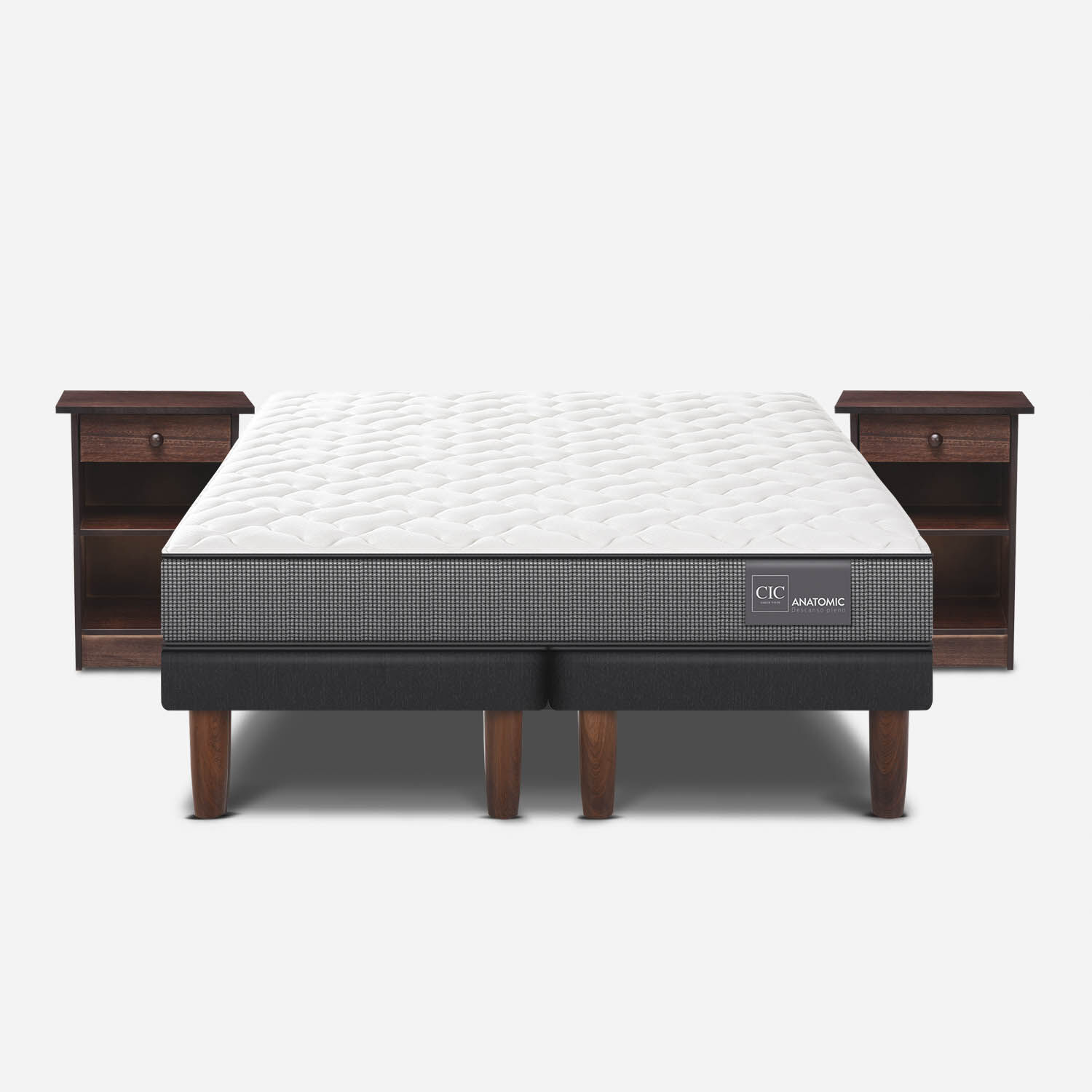 Cama Europea 2 Plazas Anatomic Base Dividida + Veladores Dubl&iacute;n Chocolate