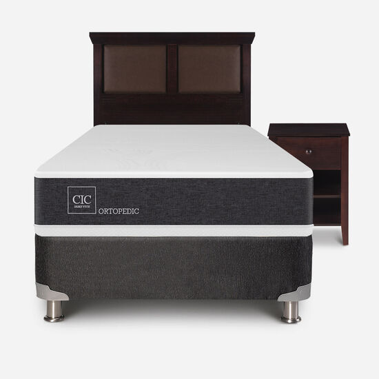 Box Spring 1.5 Plazas Ortopedic 5 Zonas + Set Torino Choc