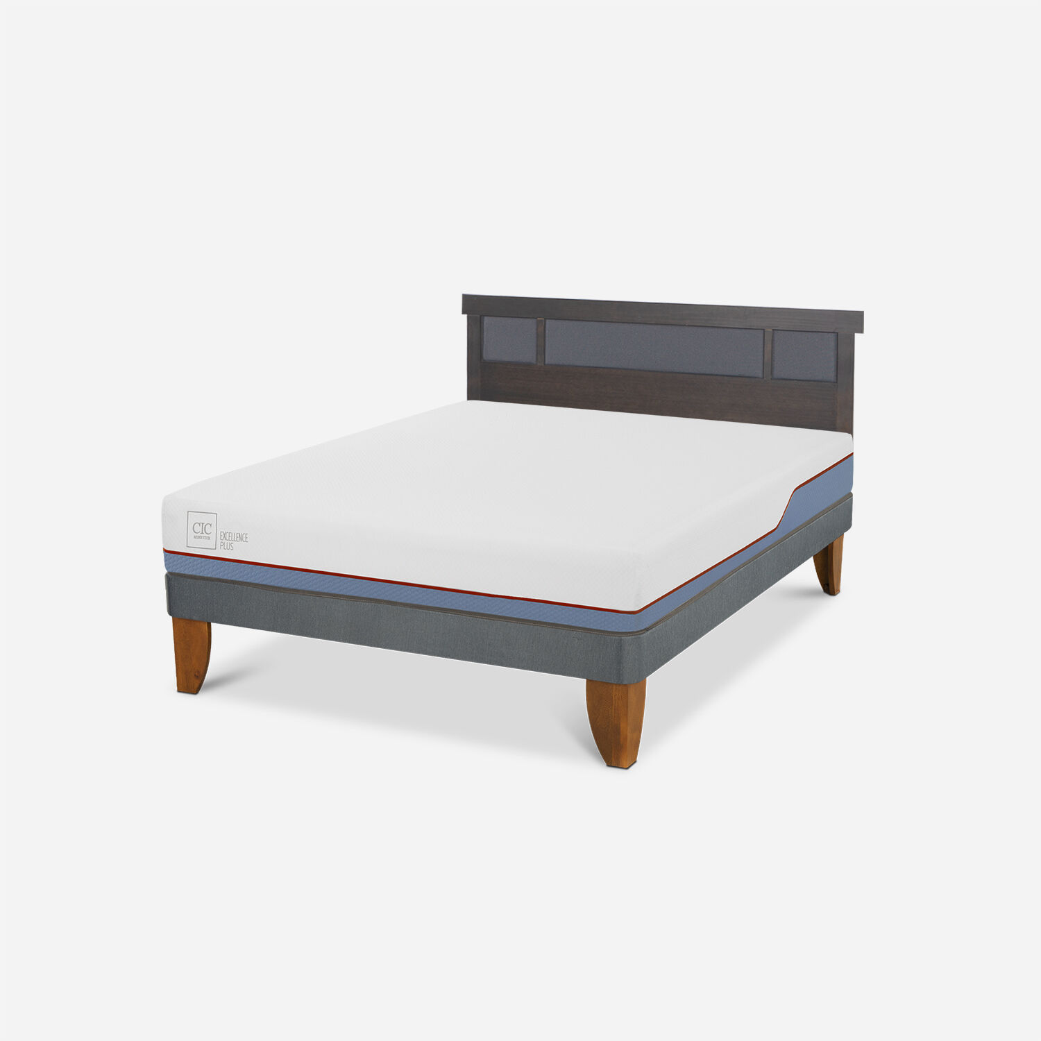 Cama Europea 2 Plazas Excellence Plus + Respaldo Dublín Gris