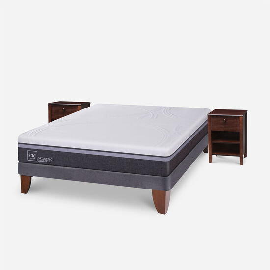 Cama Europea 2 Plazas Base Normal Ortopedic Advance + Veladores Torino Choc