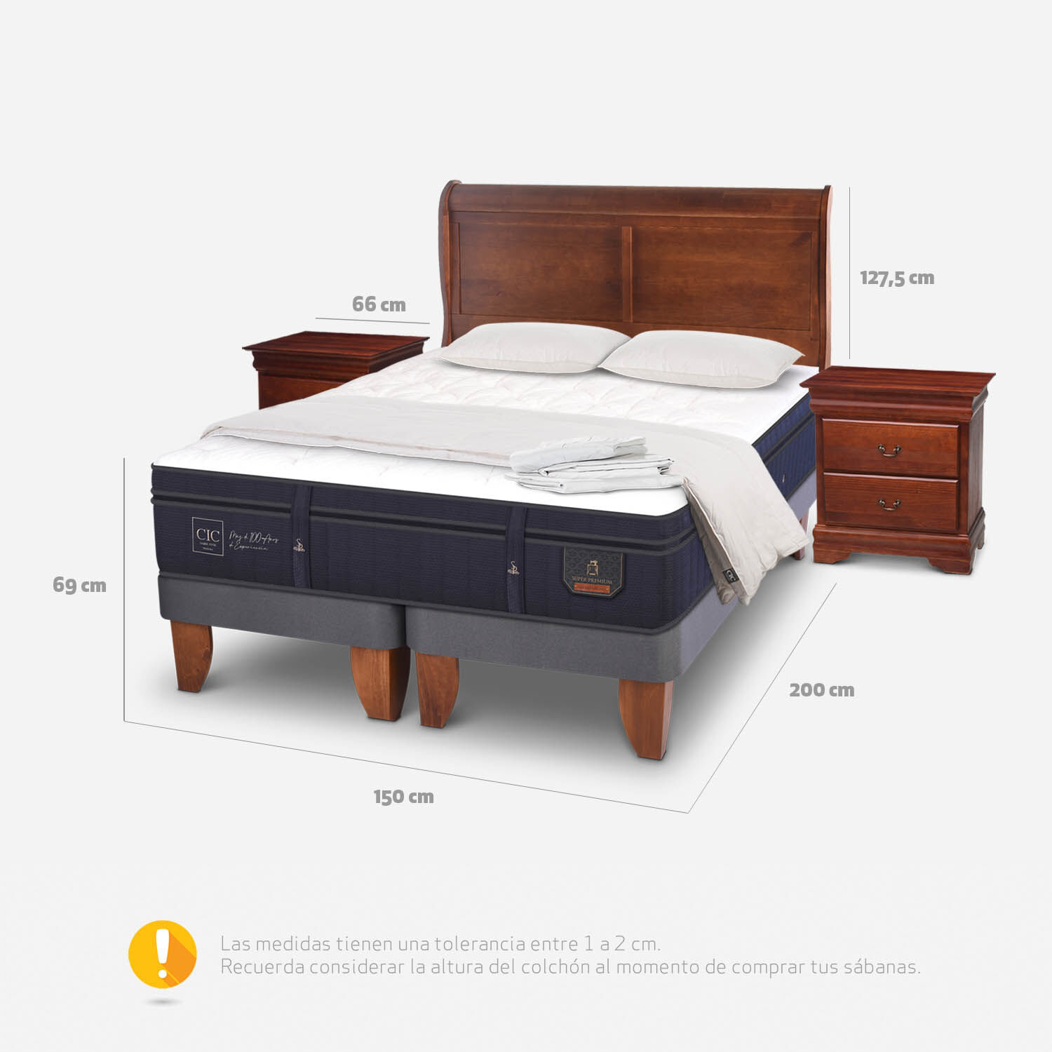 Cama Europea 2 Plazas Super Premium Base Dividida + Almohadas + Plumón + Set Miró Caramel