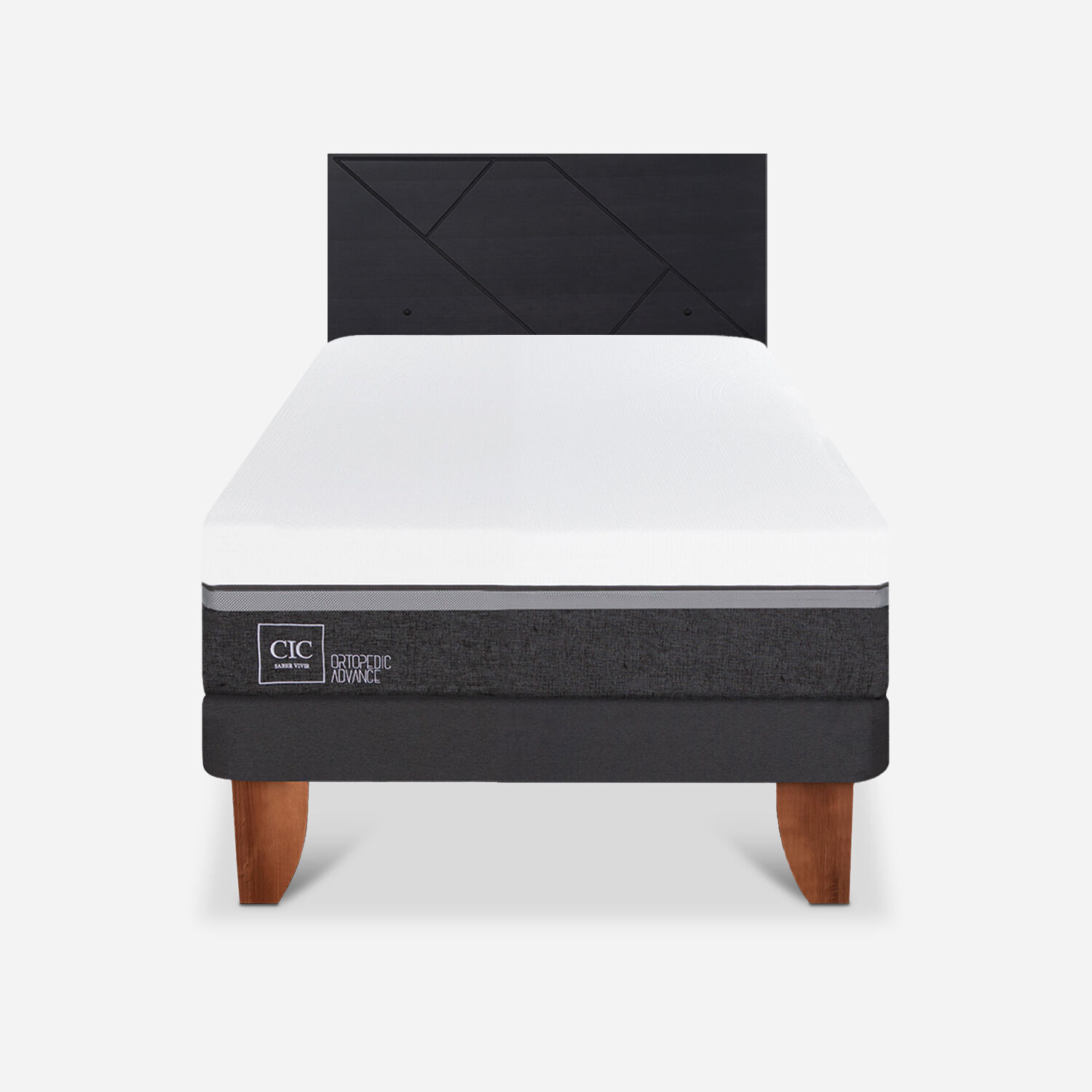 Cama Europea 1,5 Plazas Ortopedic Advance + Respaldo Villarrica Negro