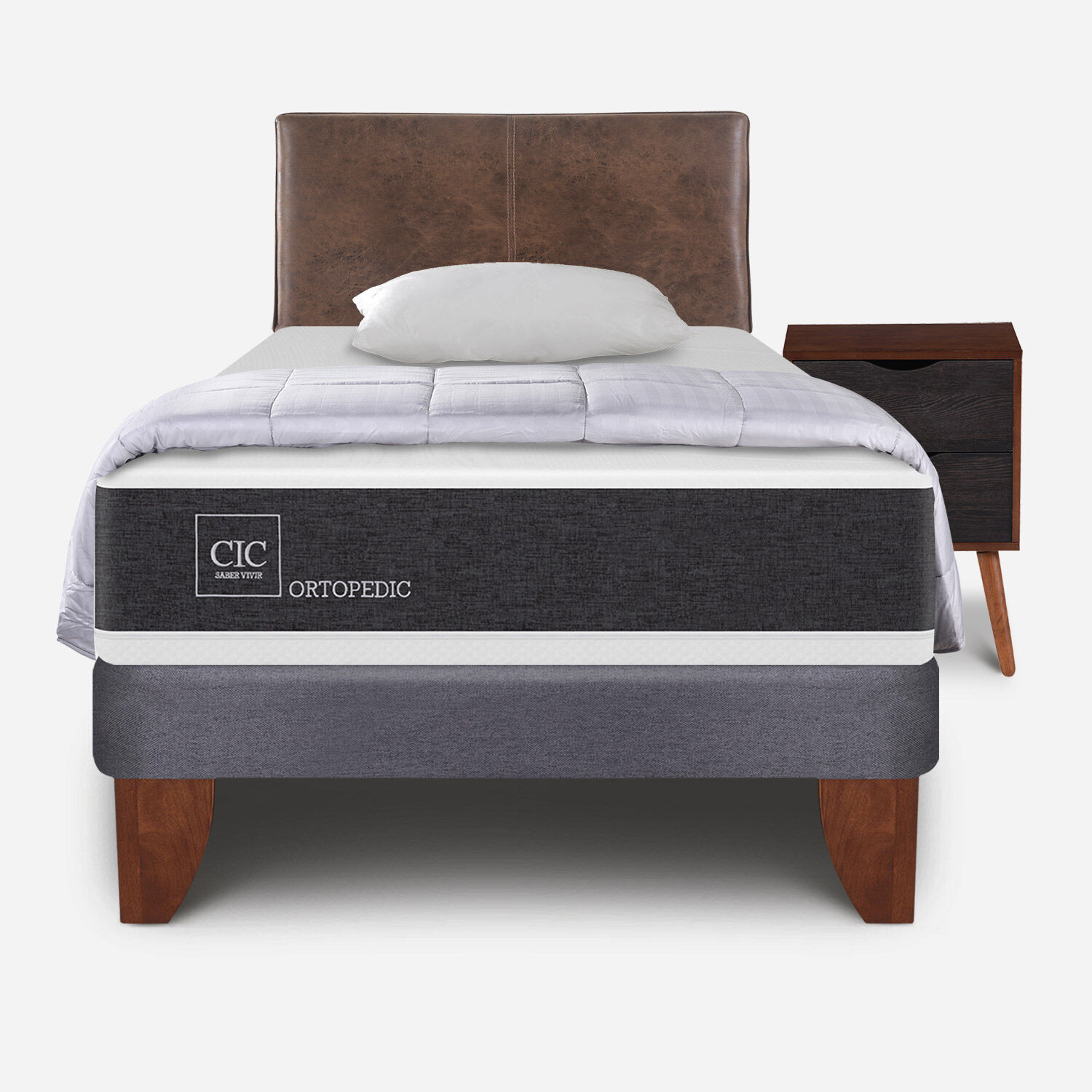 Cama Europea 1,5 Plazas Ortopedic + Almohada + Plum&oacute;n + Set Baker