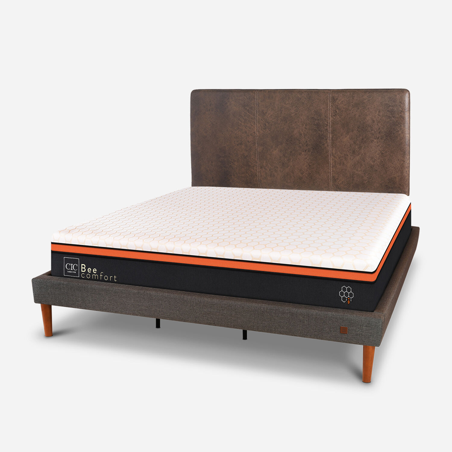 Cama Europea Curve King Bee Comfort + Respaldo Baker