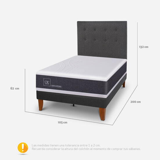 Cama Europea Curve 1.5 Plazas Ortopedic + Respaldo Éufrates
