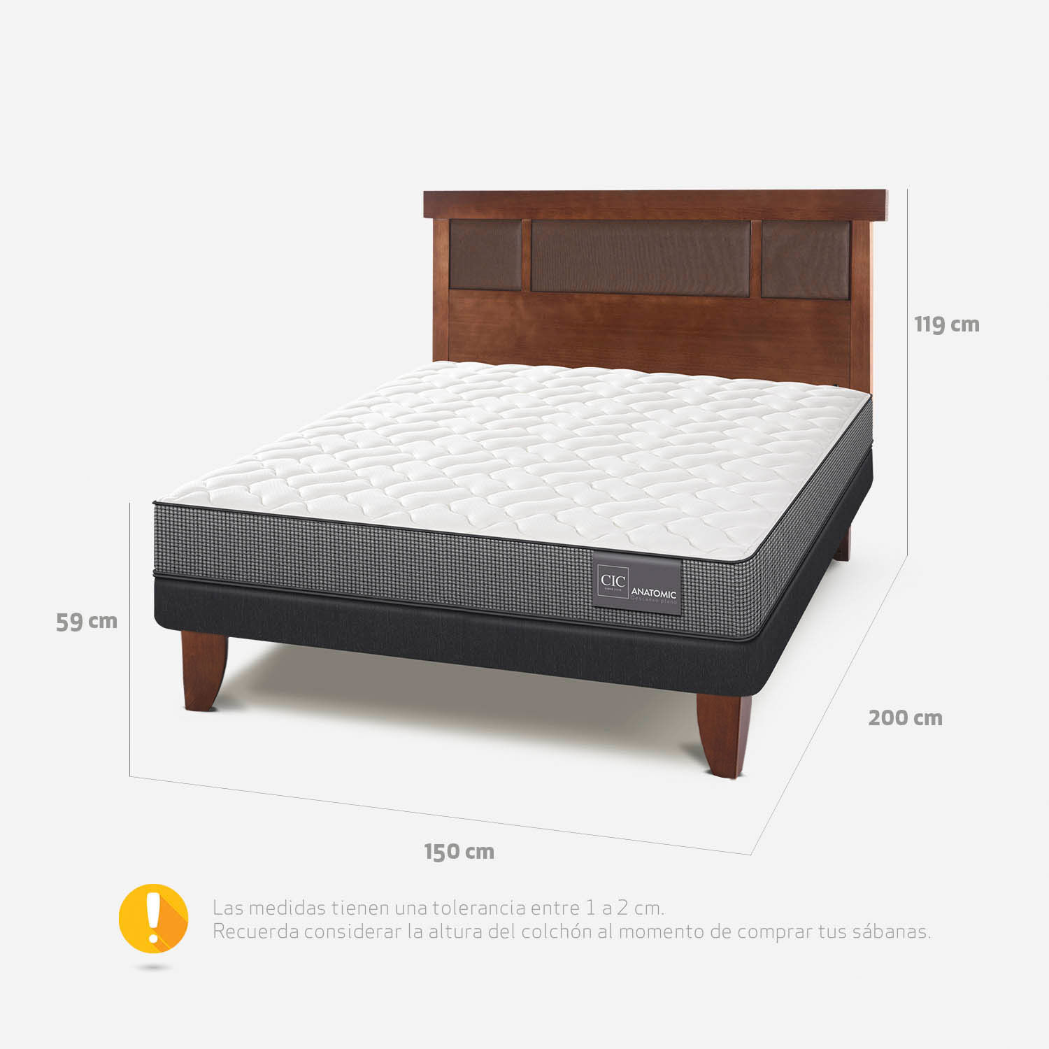 Cama Europea 2 Plazas Base Normal Anatomic + Respaldo Dublín Caramel