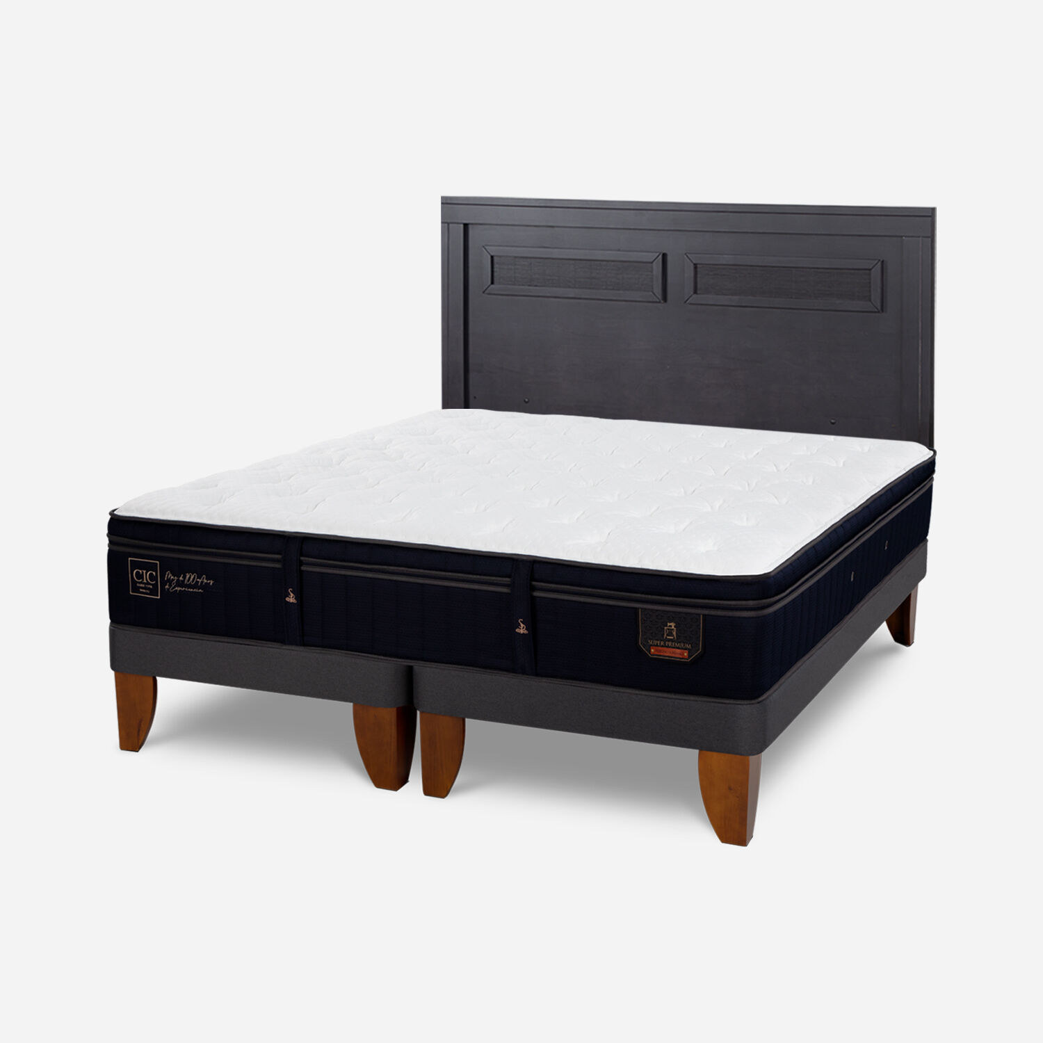 Cama Europea 2 Plazas Super Premium Base Dividida + Respaldo Milán Negro
