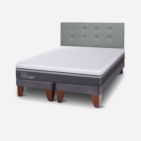 Cama Europea 2 Plazas Ortopedic Advance Base Dividida + Respaldo Tapizado Gris