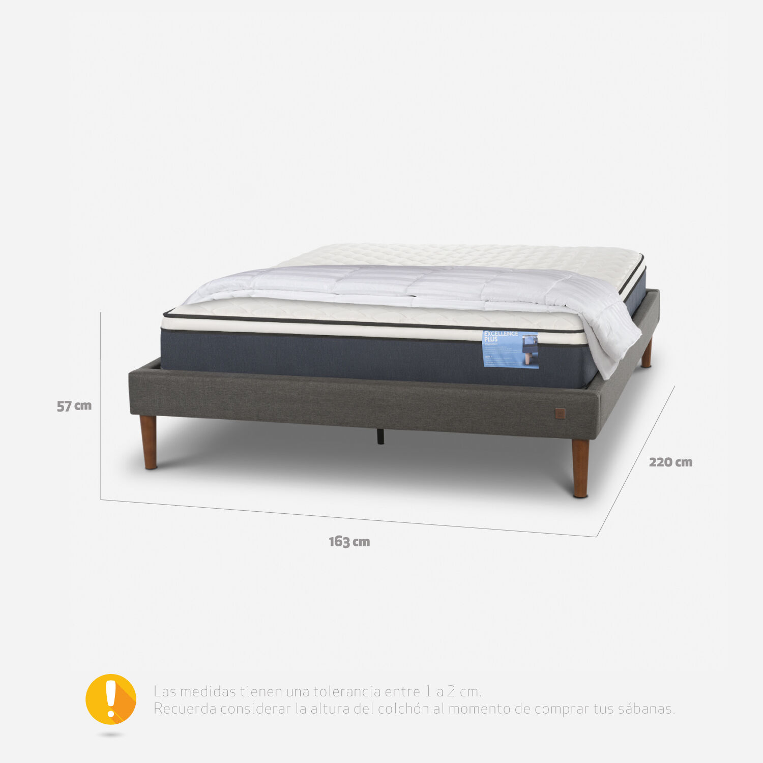 Cama Europea Curve 2 Plazas Excellence Plus + Plum&oacute;n