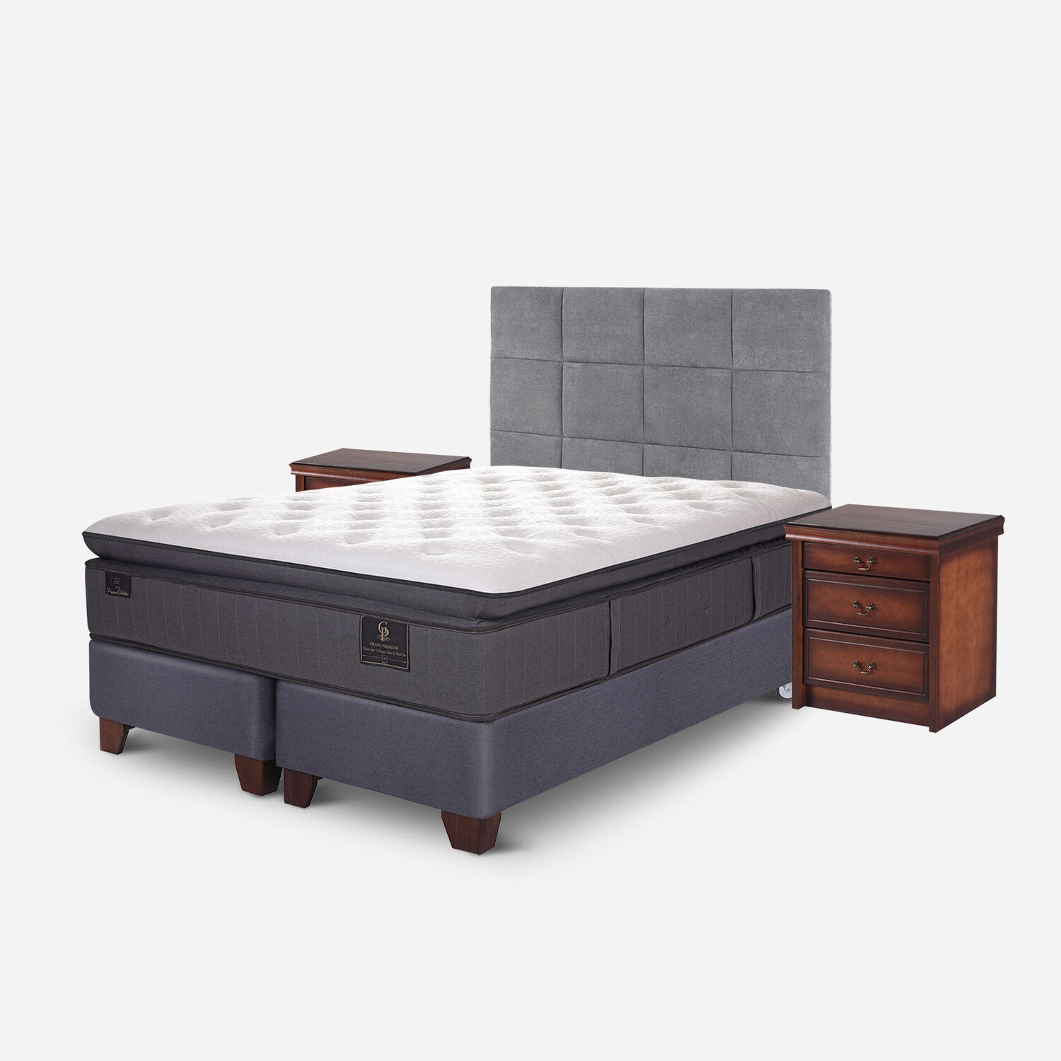 Box Spring 2 Plazas Grand Premium Base Dividida + Set T&aacute;mesis