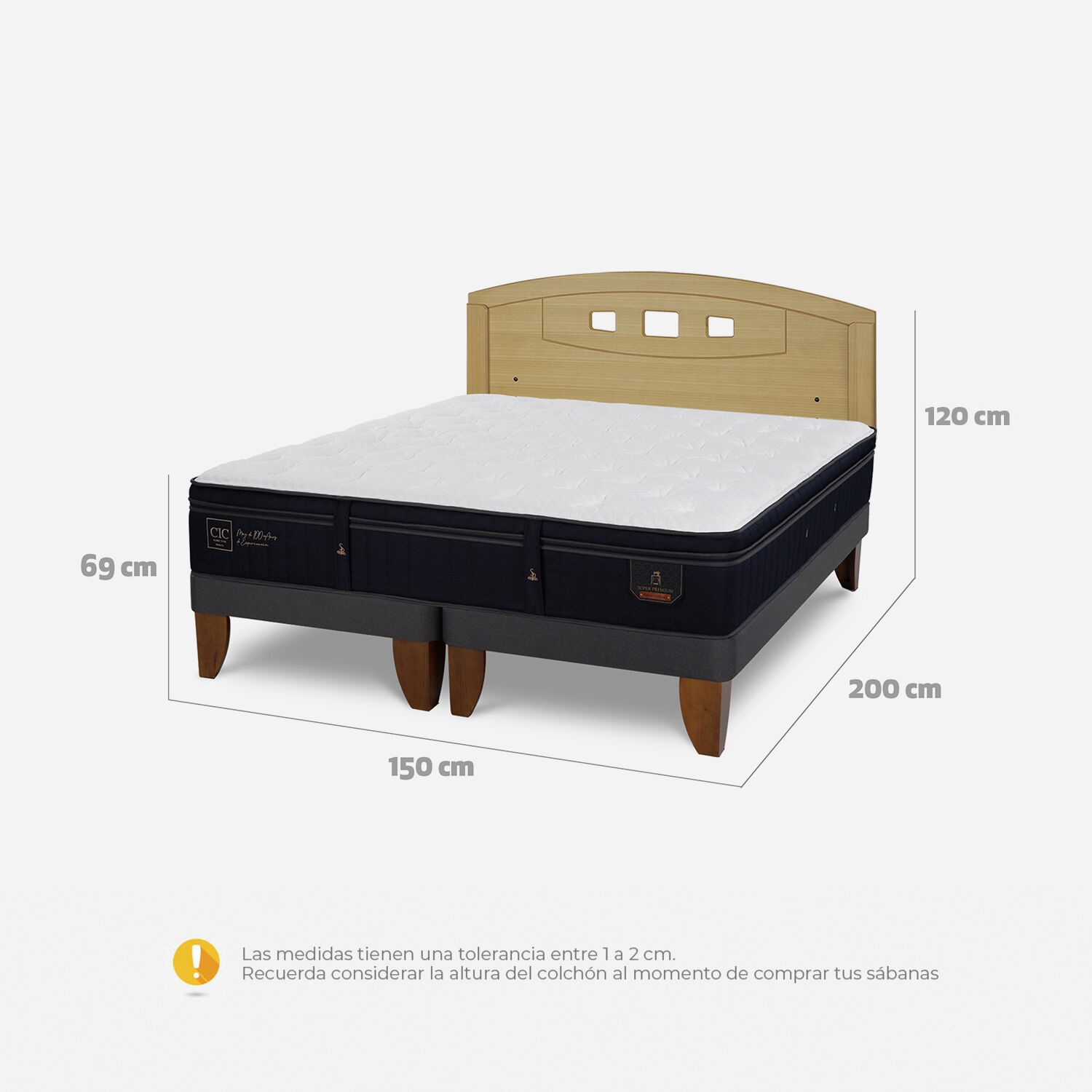 Cama Europea 2 Plazas Super Premium Base Dividida + Respaldo Gales Mostaza