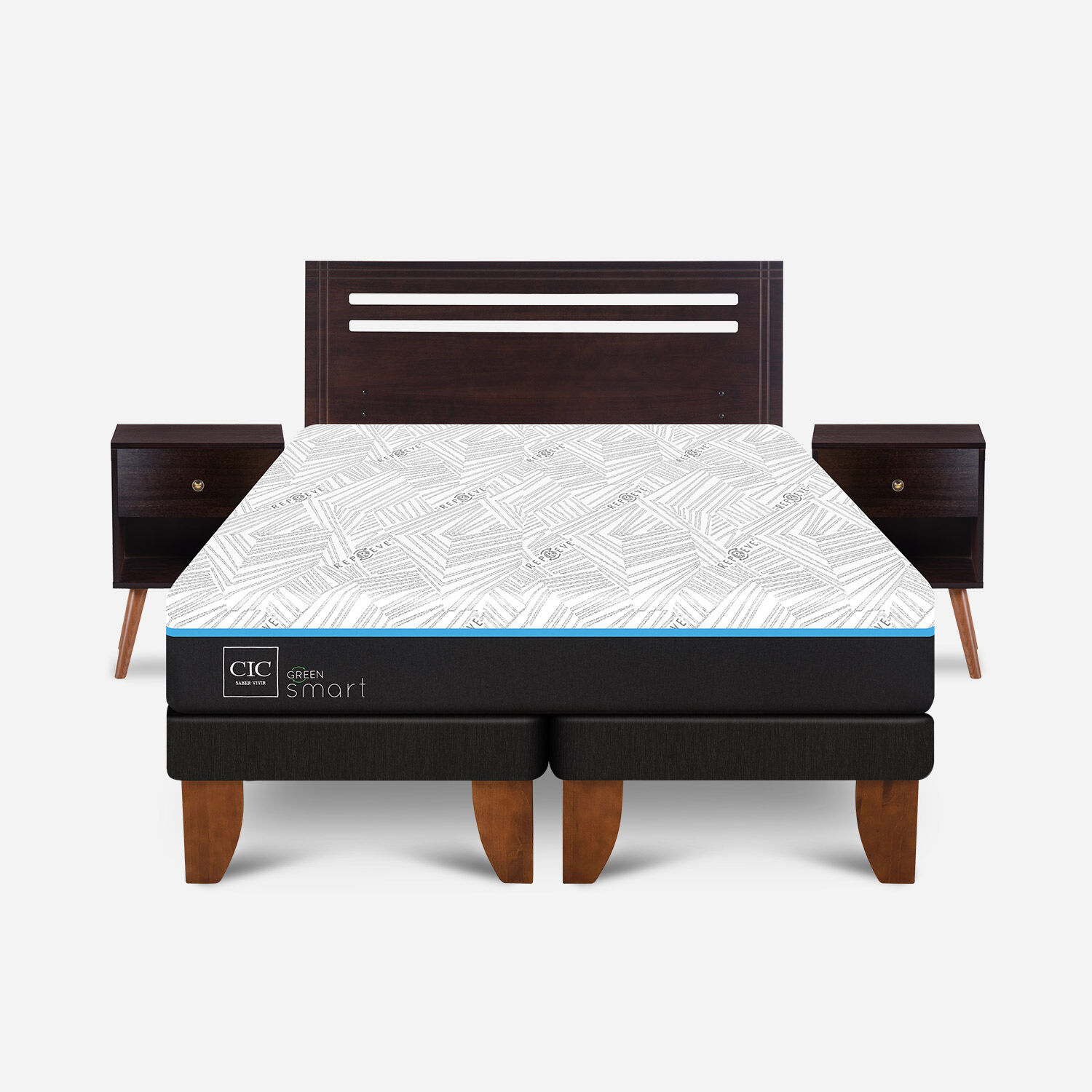 Cama Europea 2 Plazas Infinity Green Base Dividida + Set M&uacute;nich Chocolate