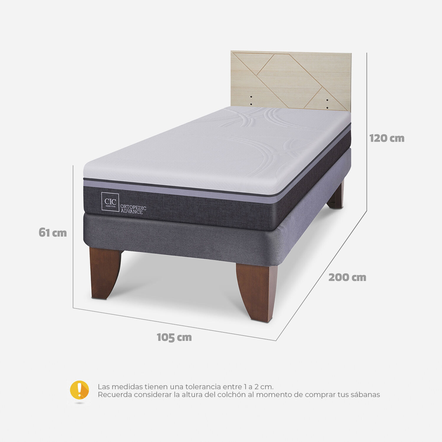 Cama Europea 1,5 Plazas Ortopedic Advance + Respaldo Villarrica Alpino