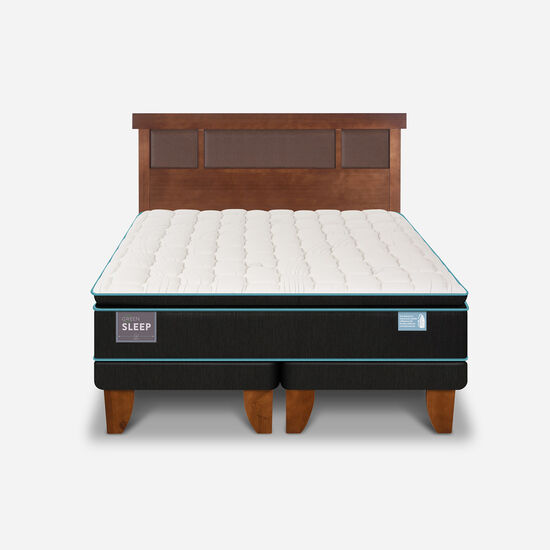 Cama Europea 2 Plazas Base Dividida Green Sleep + Respaldo Dublín Caramel