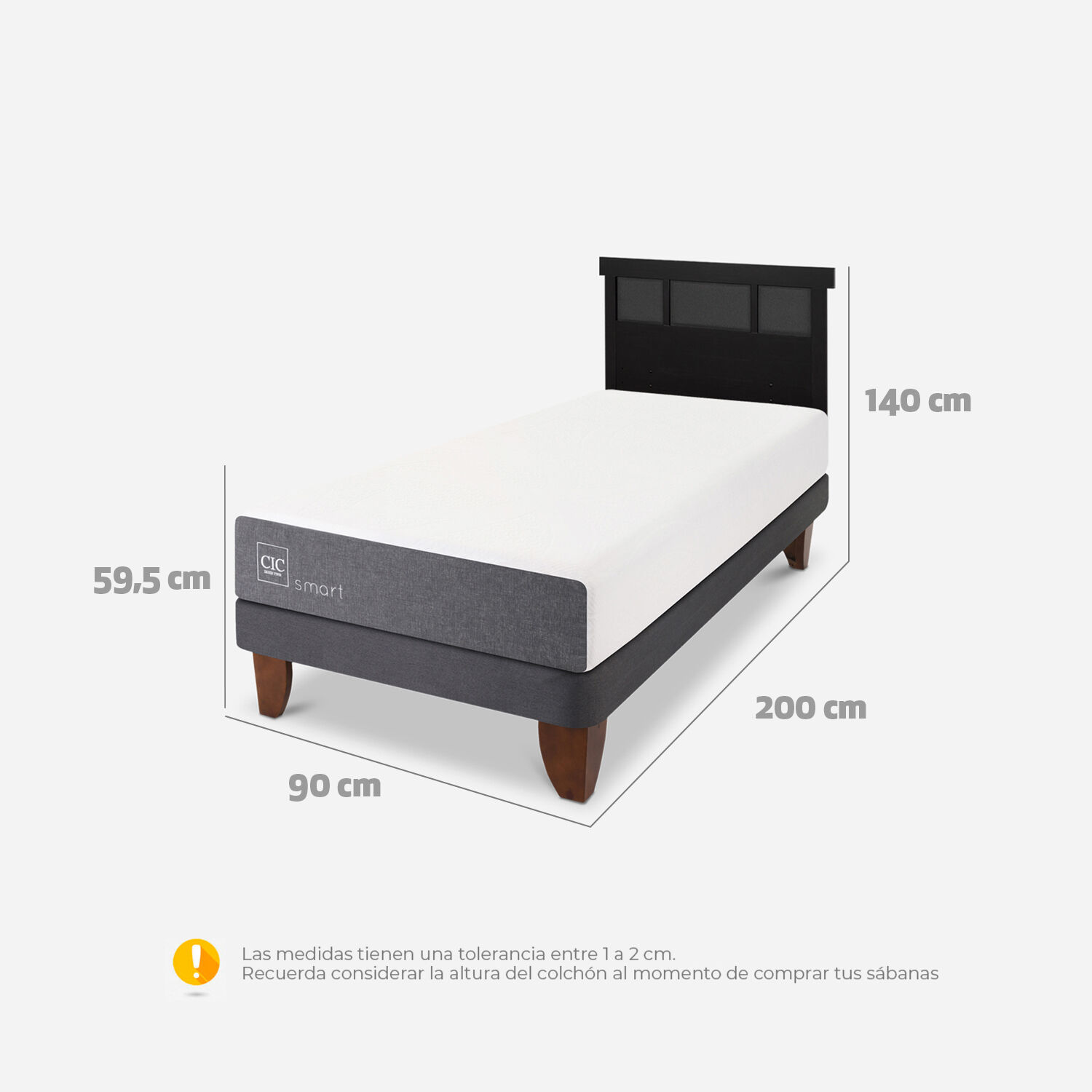 Cama Europea 1 Plaza Smart + Respaldo Dublín Negro