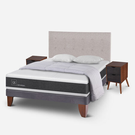Cama Europea 2 Plazas Ortopedic Base Normal + Almohadas + Plum&oacute;n + Set Tigris