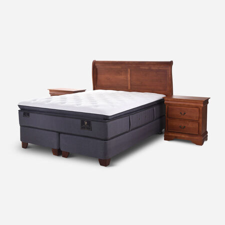 Box Spring 2 Plazas Grand Premium Base Dividida + Set Mir&oacute; Caramel