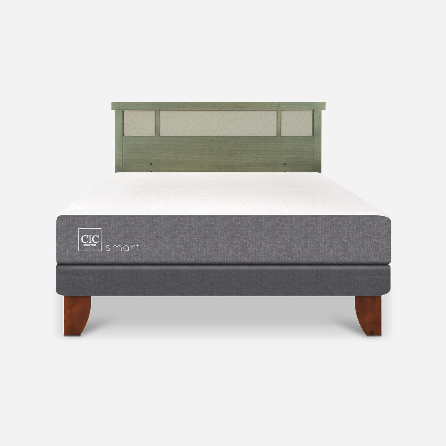 Cama Europea 2 Plazas Smart Base Normal + Respaldo Dubl&iacute;n Olivo