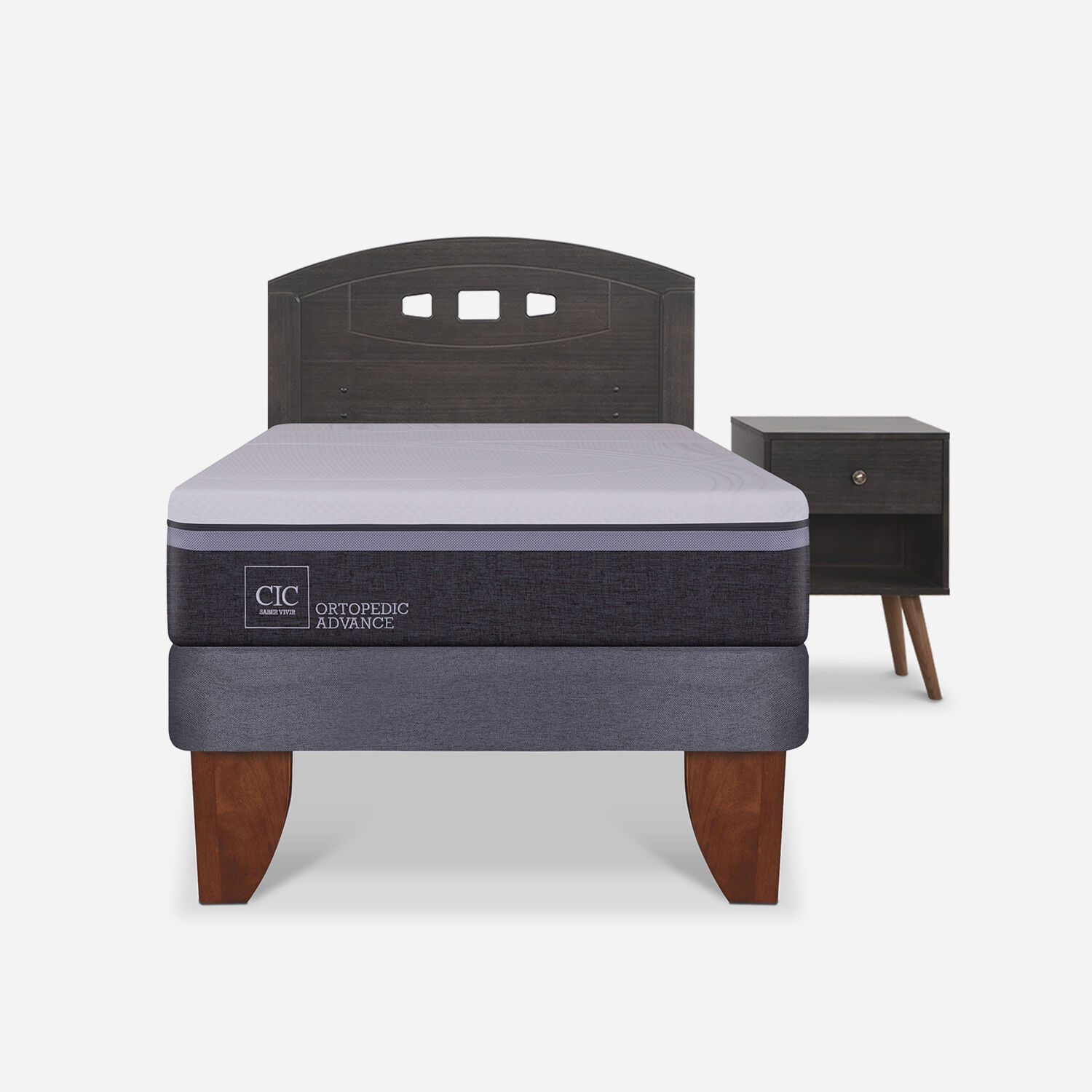 Cama Europea 1,5 Plazas Ortopedic Advance + Set Gales Gris