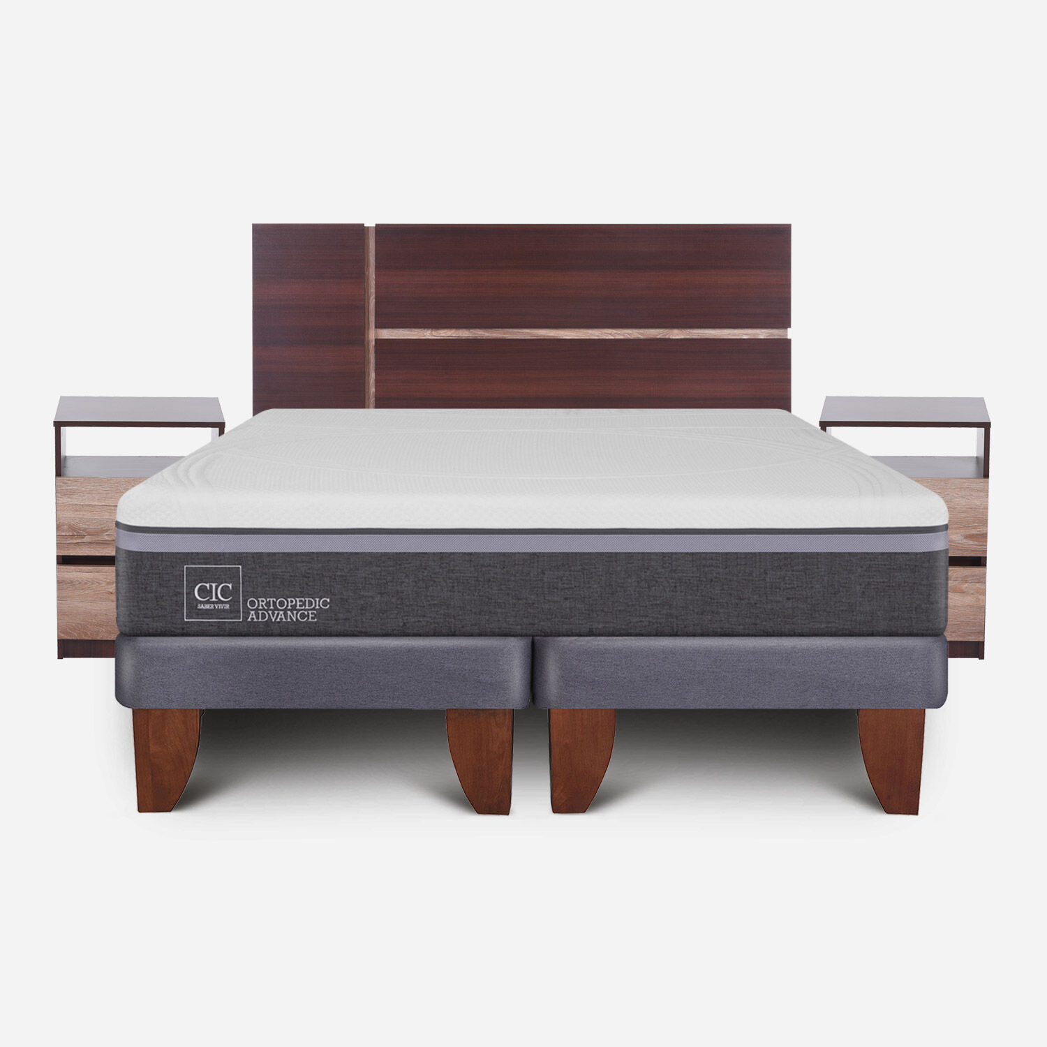 Cama Europea 2 Plazas Ortopedic Advance Base Dividida + Set Enio