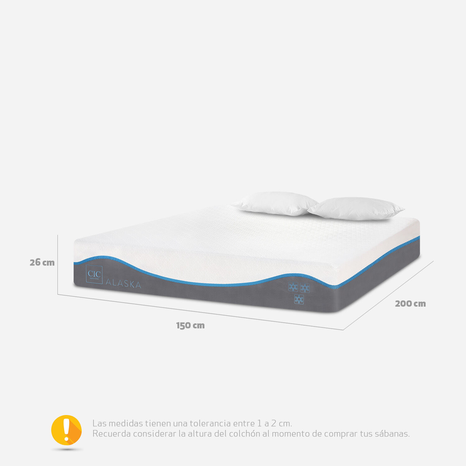 Colch&oacute;n 2 Plazas Alaska 150x200 + Almohadas Viscoel&aacute;sticass