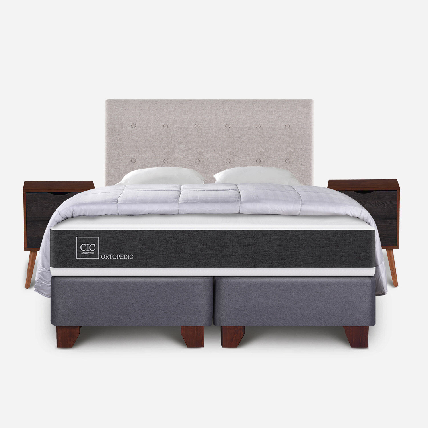 Box Spring 2 Plazas Ortopedic Base Dividida + Almohadas + Plum&oacute;n + Set Tigris