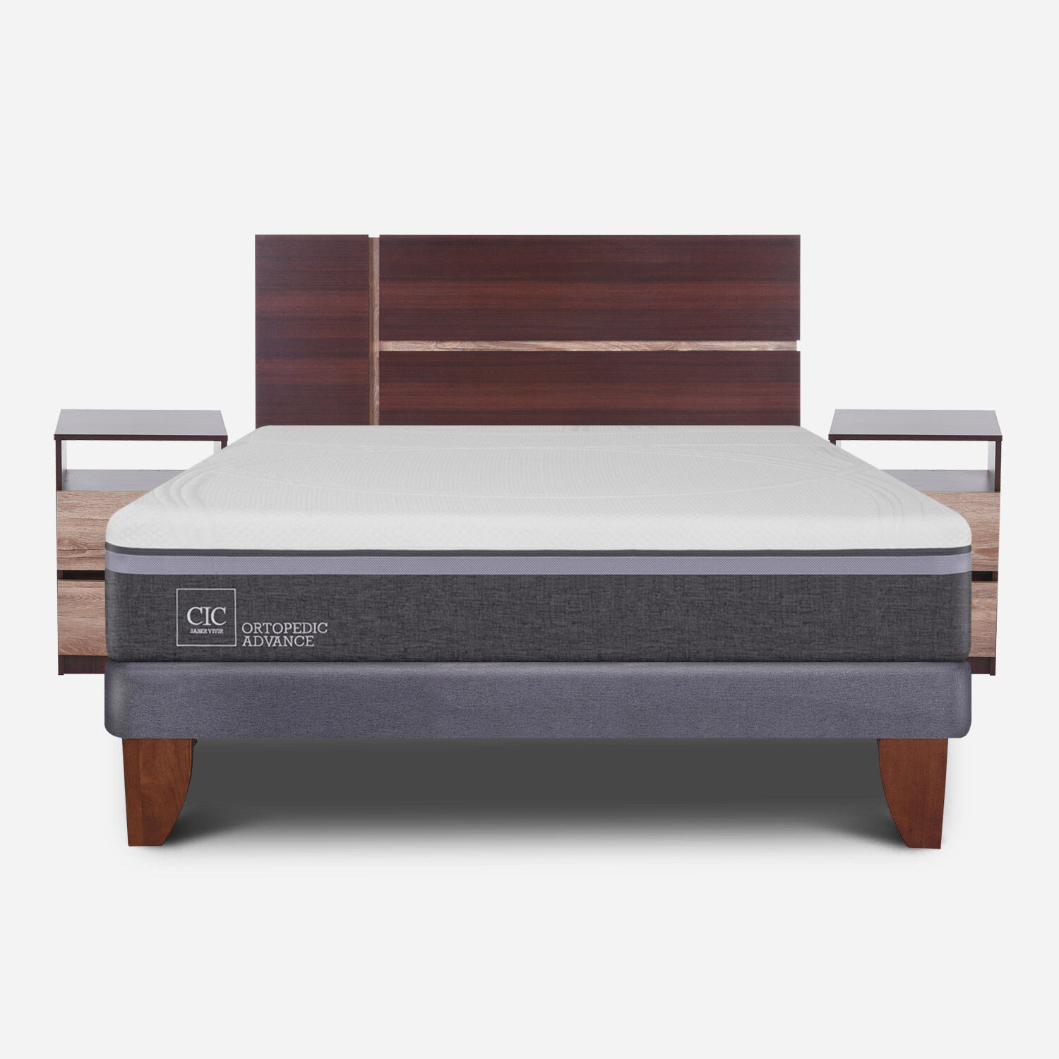Cama Europea 2 Plazas Ortopedic Advance Base Normal + Set Enio