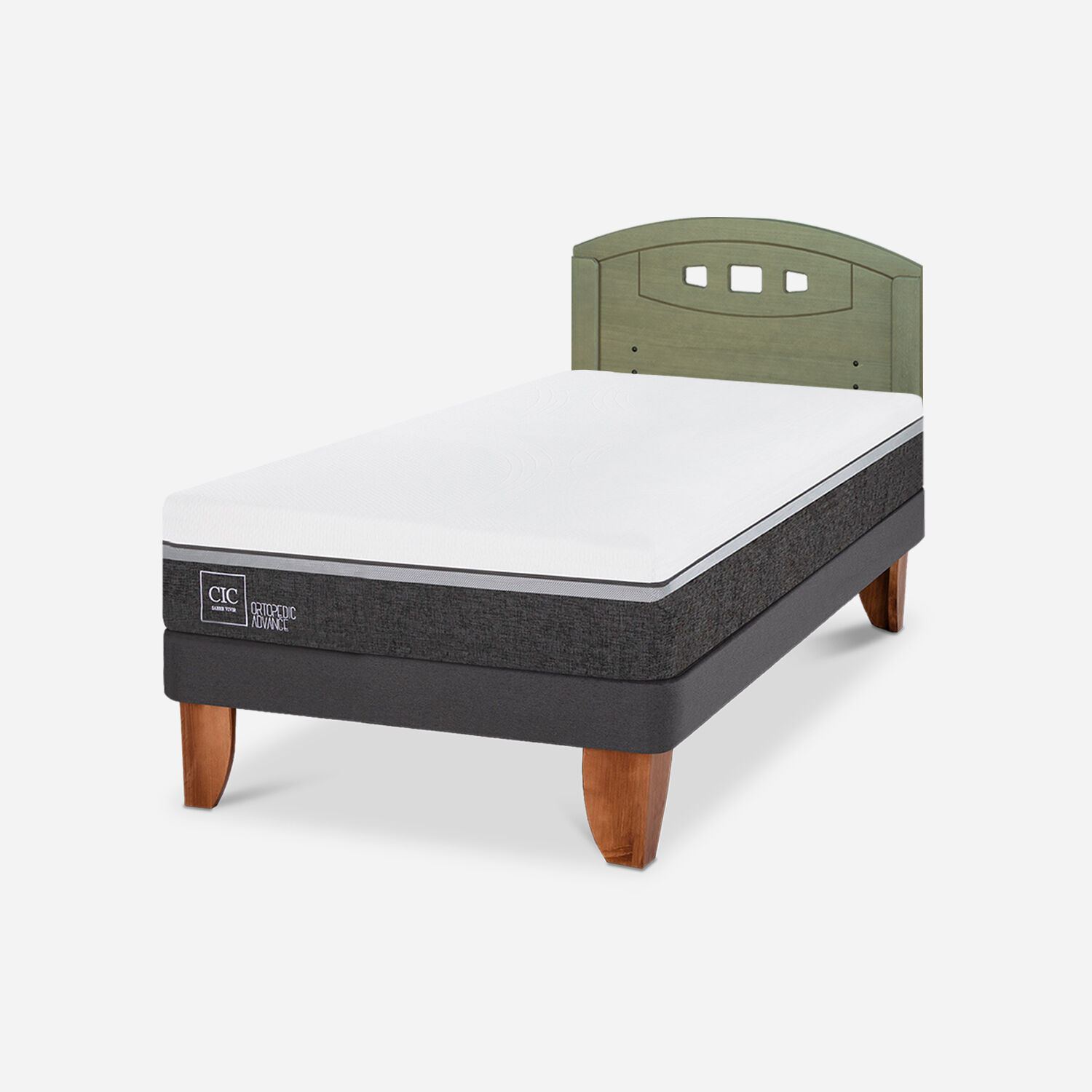 Cama Europea 1,5 Plazas Ortopedic Advance + Respaldo Gales Olivo