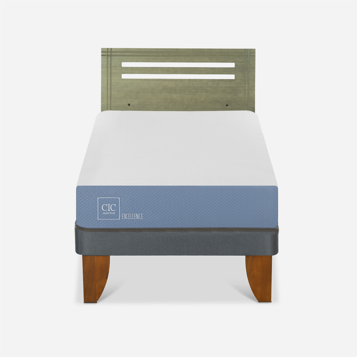 Cama Europea 1 Plaza Excellence + Respaldo M&uacute;nich Olivo