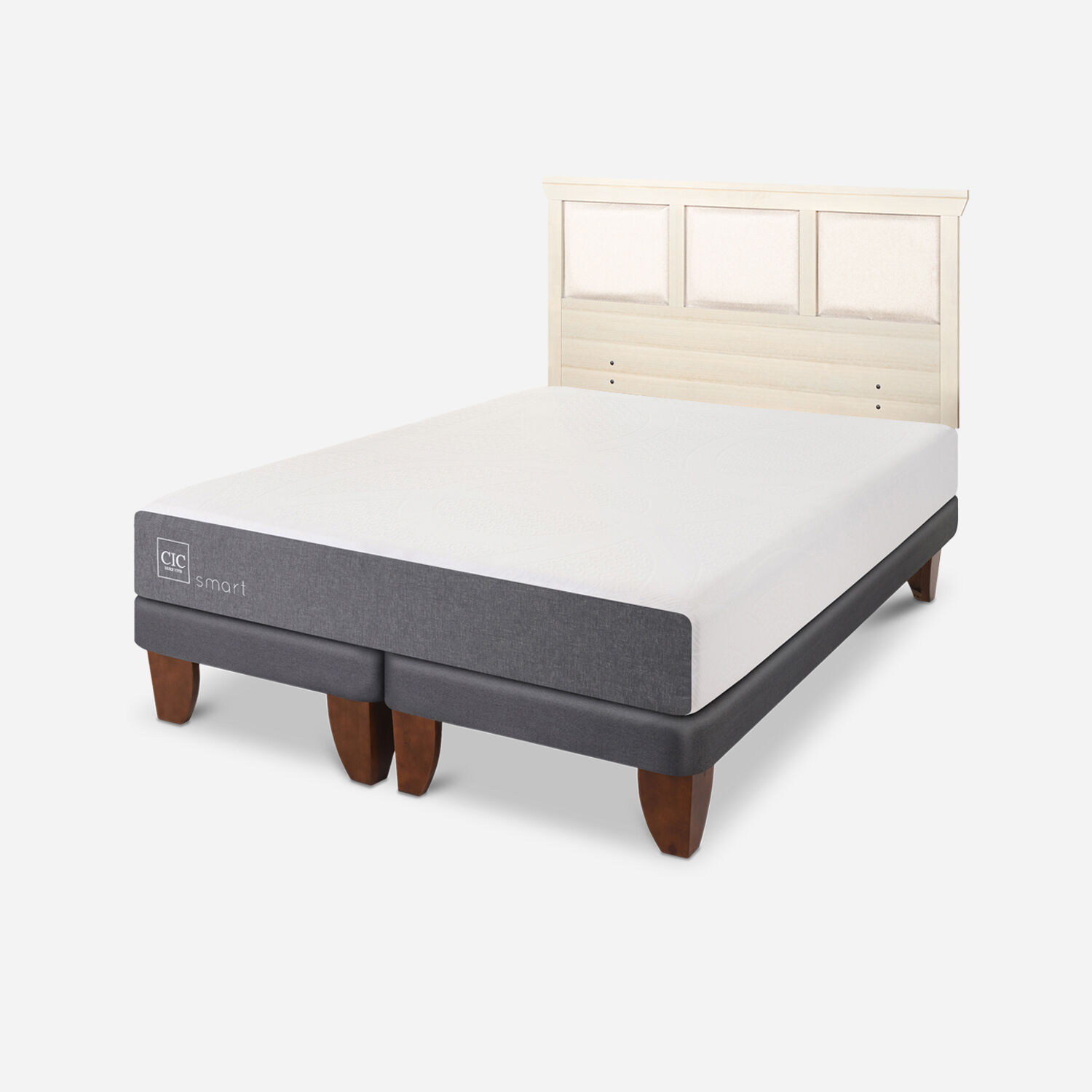 Cama Europea 2 Plazas Smart Base Dividida + Respaldo Torino Alpino