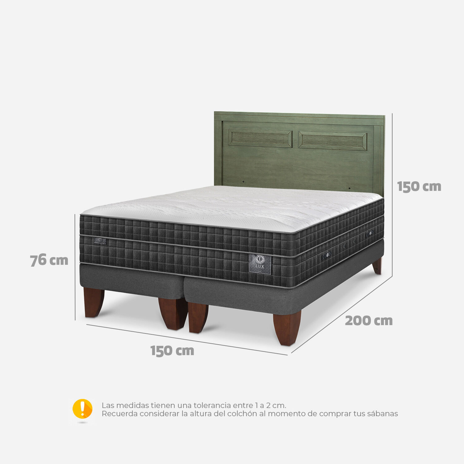 Cama Europea 2 Plazas Lux Base Dividida + Respaldo Milán Olivo