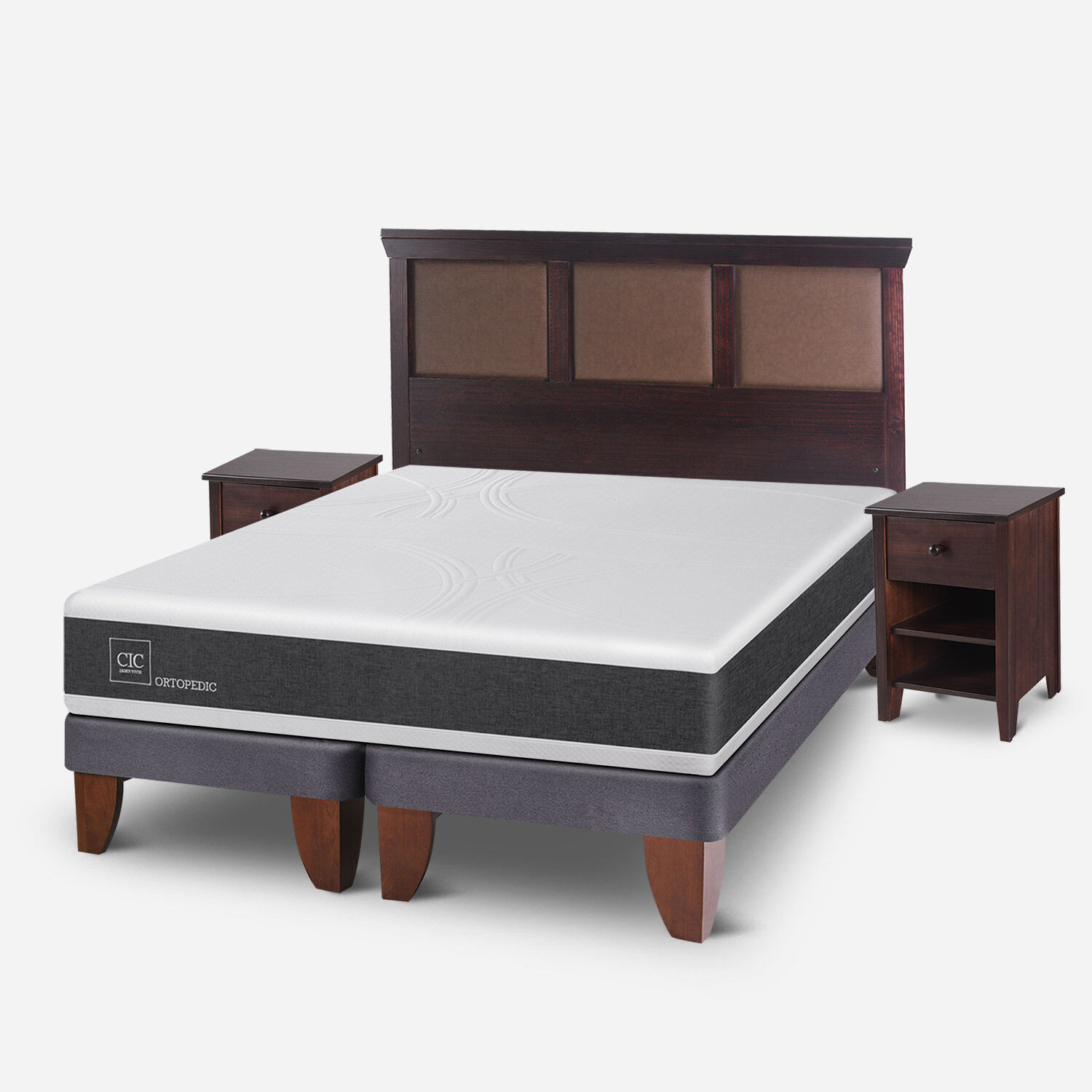 Cama Europea 2 Plazas Ortopedic Base Dividida + Set Torino Chocolate