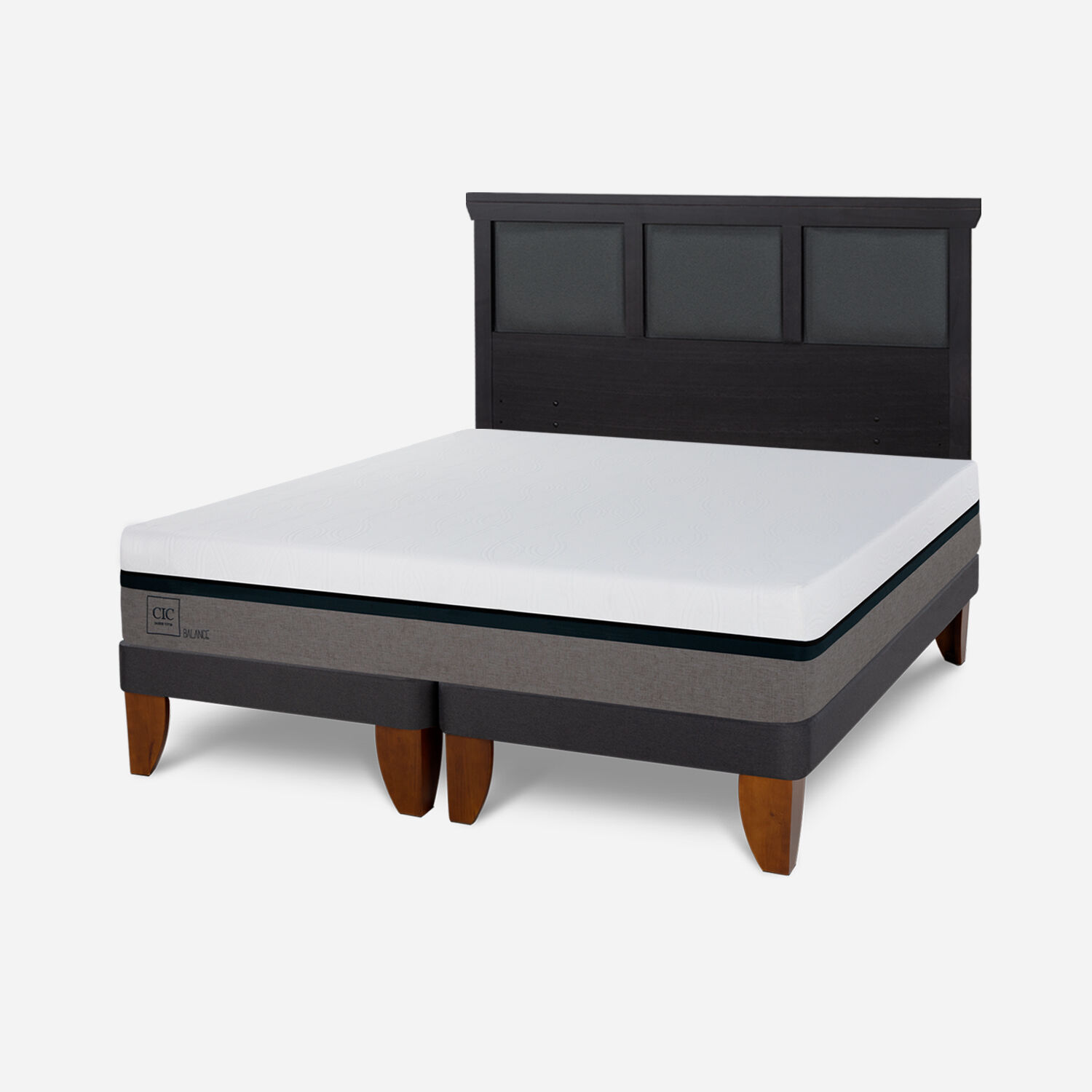 Cama Europea 2 Plazas Balance Base Dividida + Respaldo Torino Negro