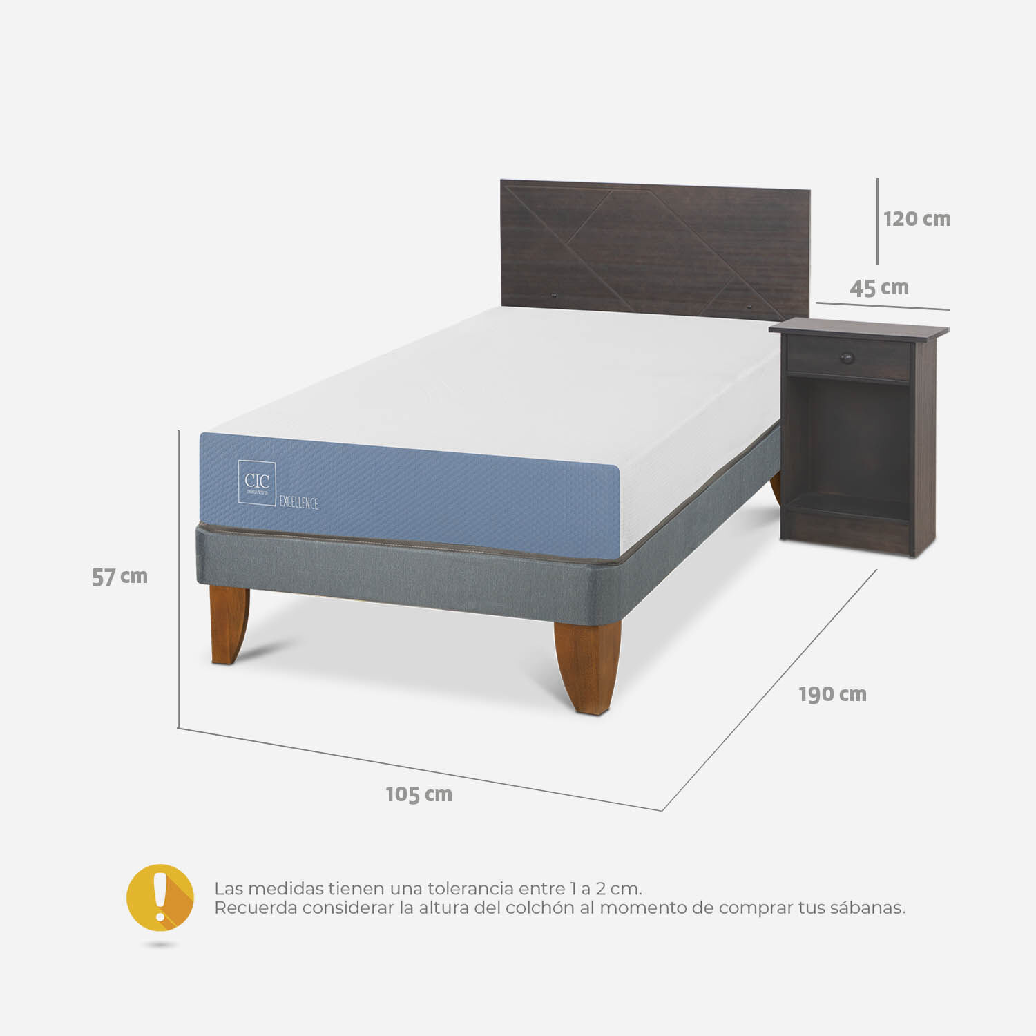 Cama Europea 1,5 Plazas Excellence Set Villarrica Gris