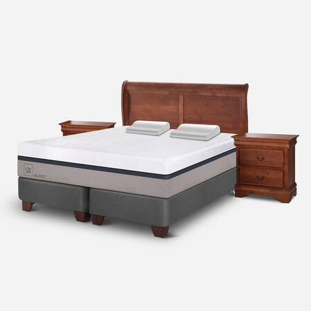 Box Spring King Balance + Almohadas Viscoel&aacute;sticas + Set Mir&oacute; Caramel