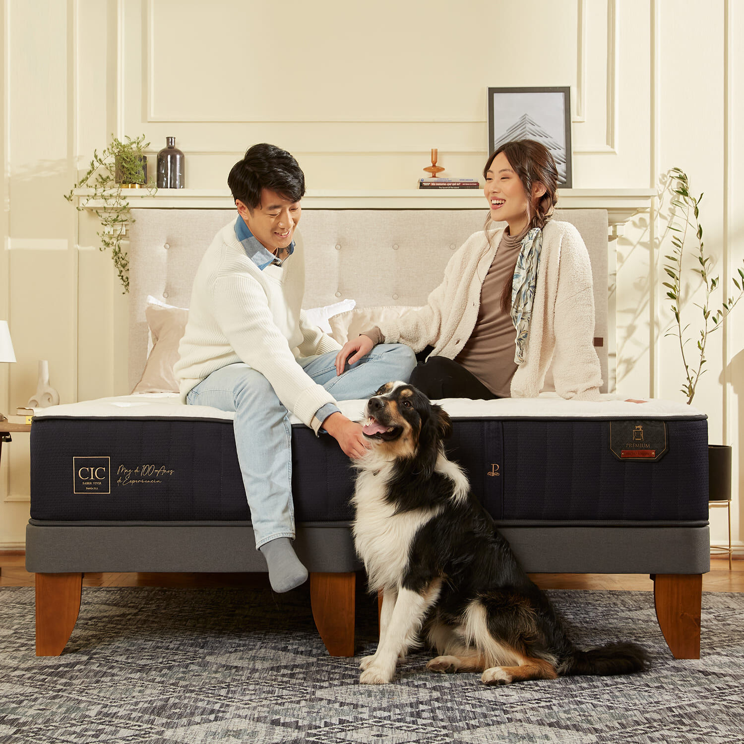 Cama Europea 1,5 Plazas Premium + Respaldo M&uacute;nich Gris